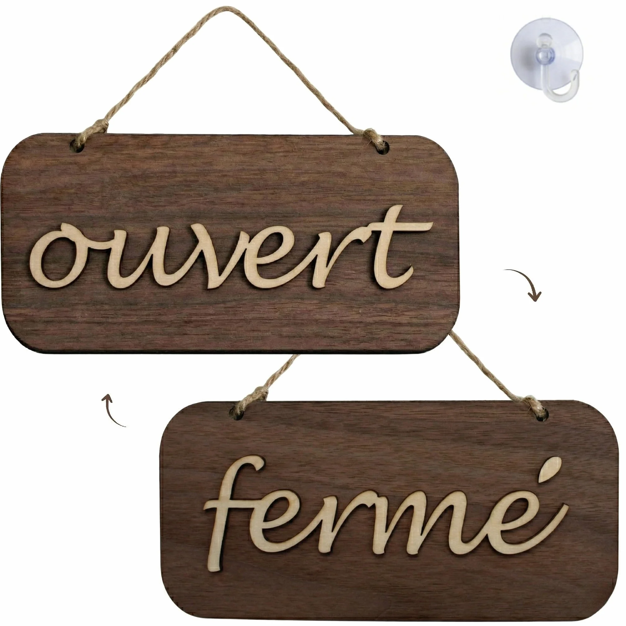 Panneau Ouvert Fermé Magasin Bois Design Original Fait Main Ventouse Incluse Porte Vitrine