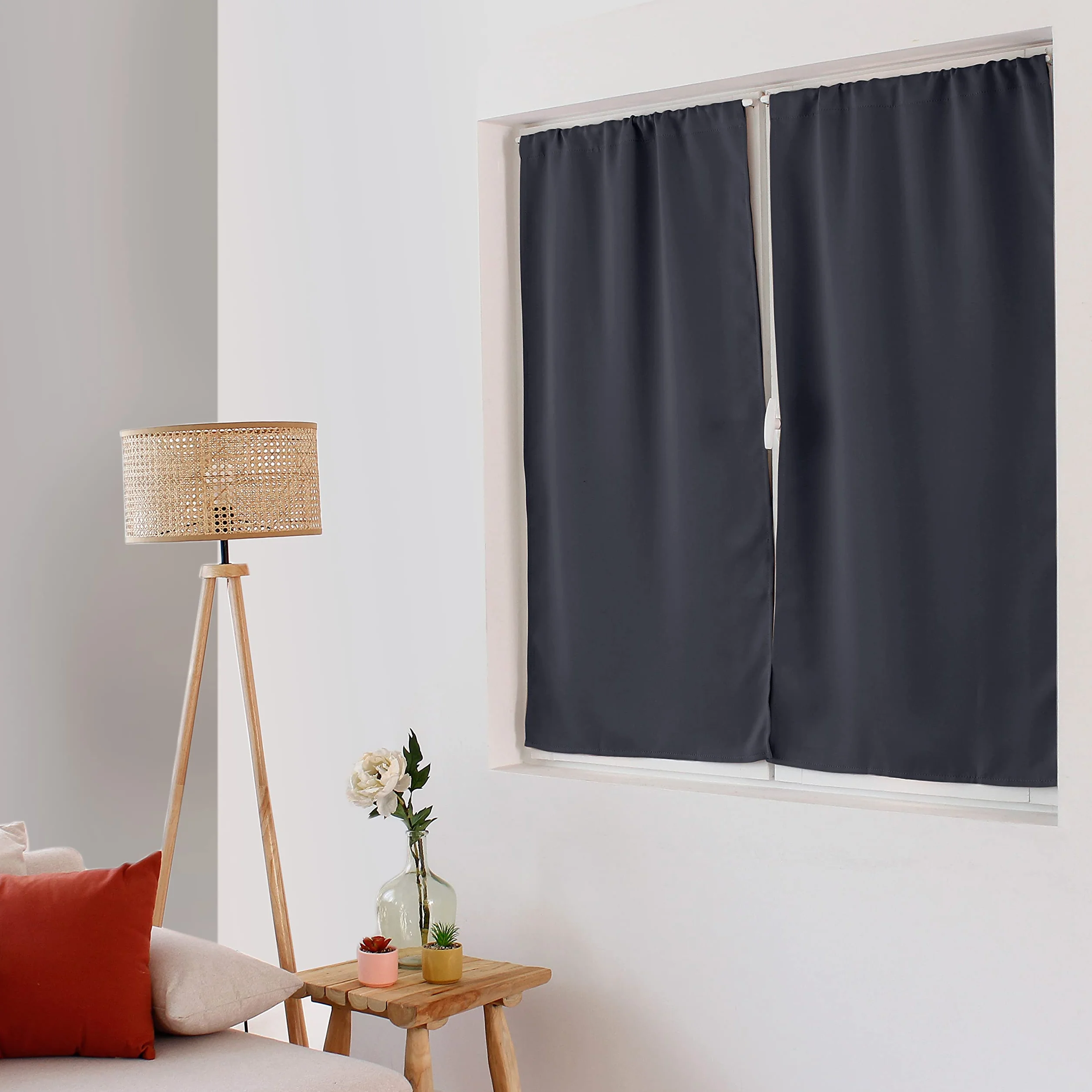 Rideau Vitrage Occultant Passe Tringle 60x120cm 100% Polyester Oeko-TEX Gris Foncé