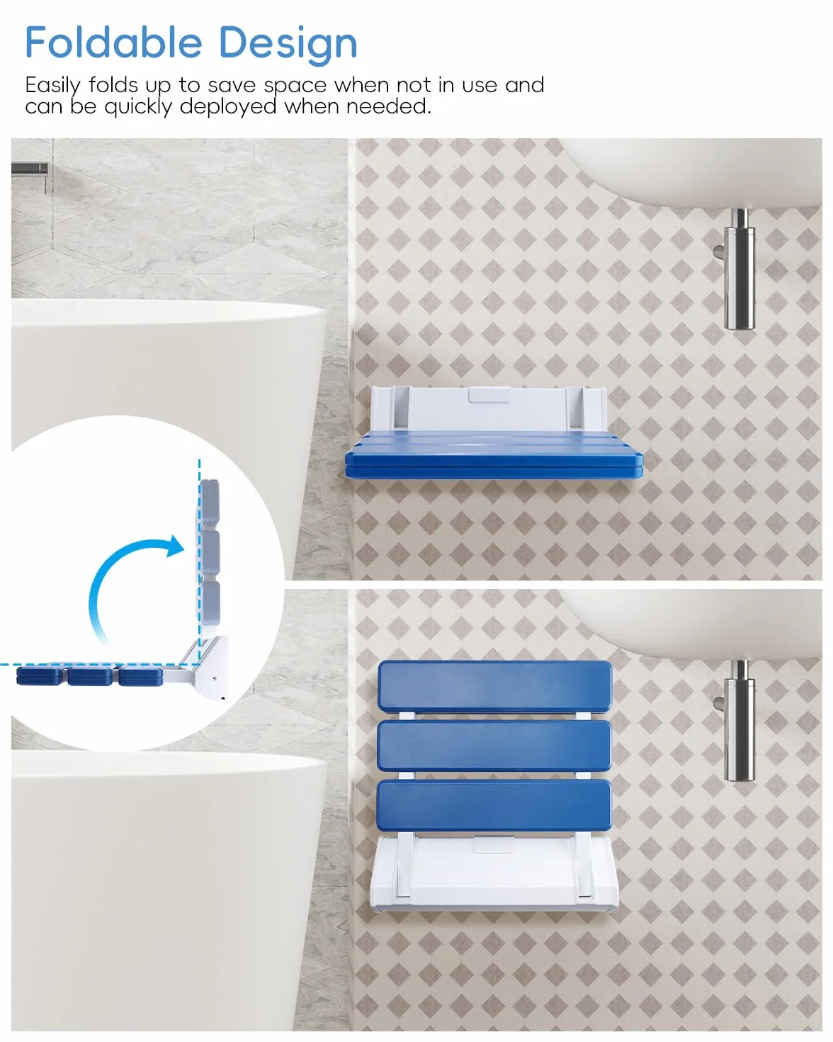 FreeTec Siège de douche pliable - Montage mural - Charge maximale : 130 kg - Bleu