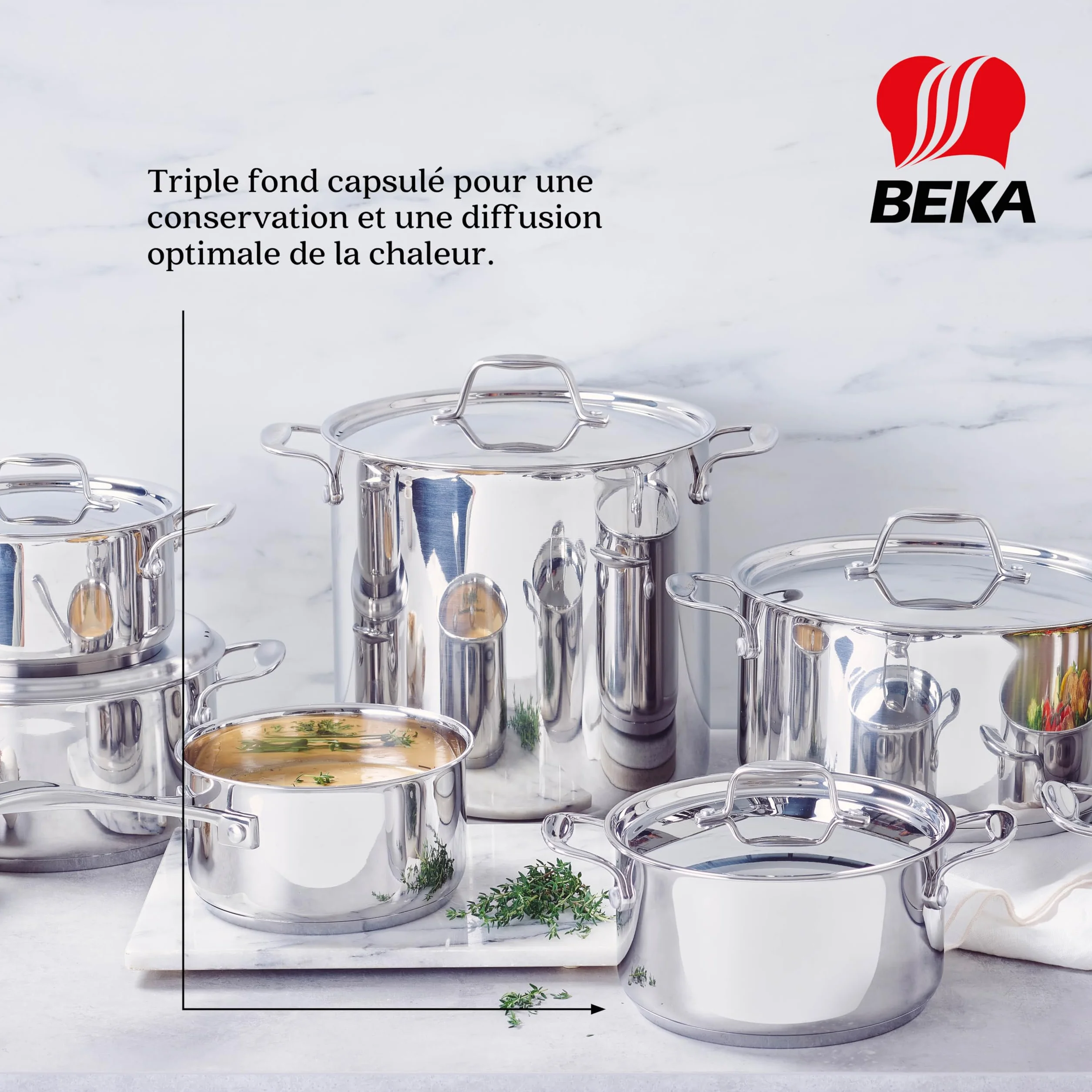 Beka Chef - Faitout Inox 18/10 - 24 cm - Tous Feux Compatible Induction - Marmite Avec Couvercle en Acier Inoxydable, Argent