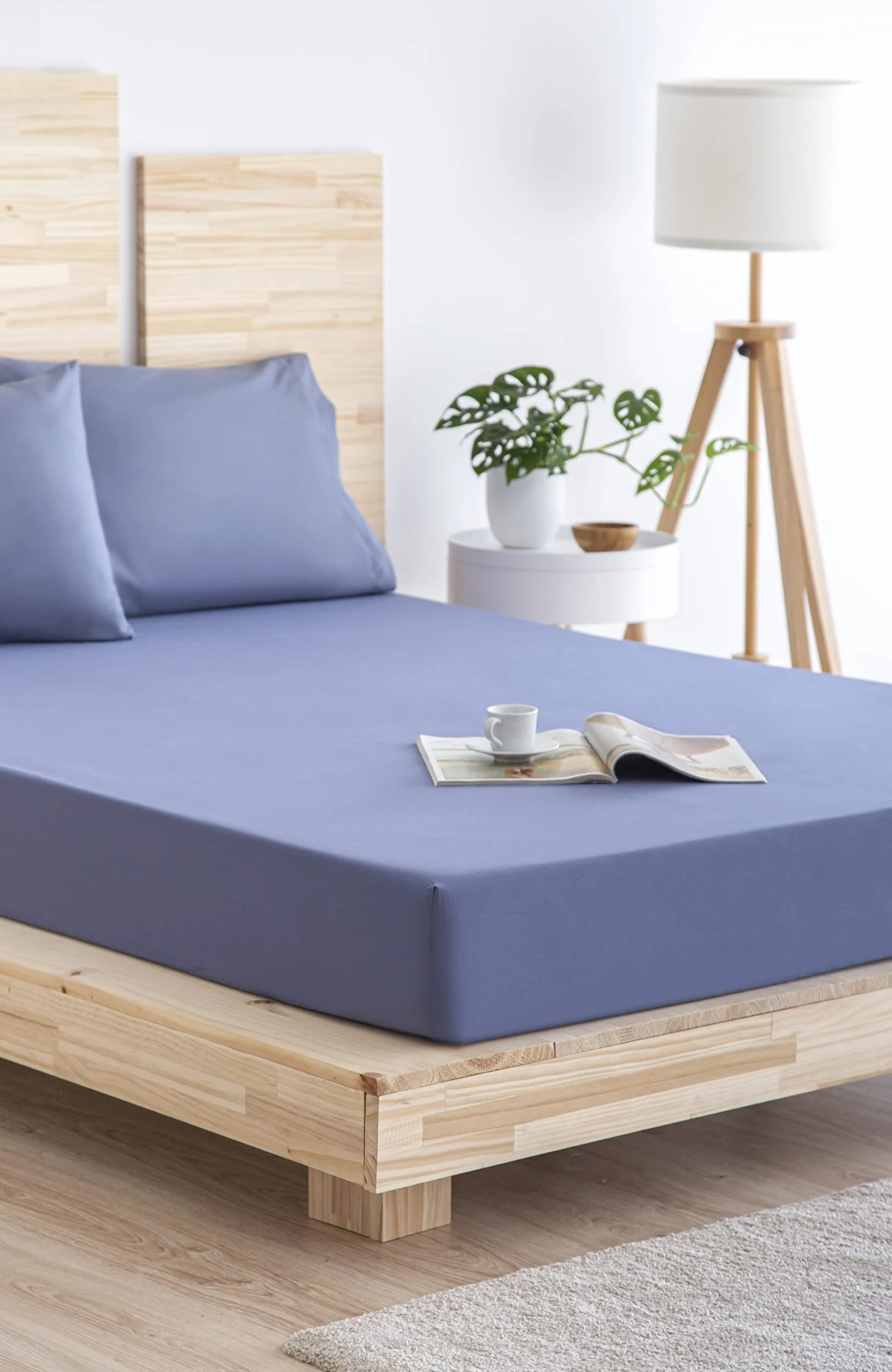 Drap Housse réglable en Microfibre brossé Extra Doux Bleu Grisé Lit 120 x 190/200 cm