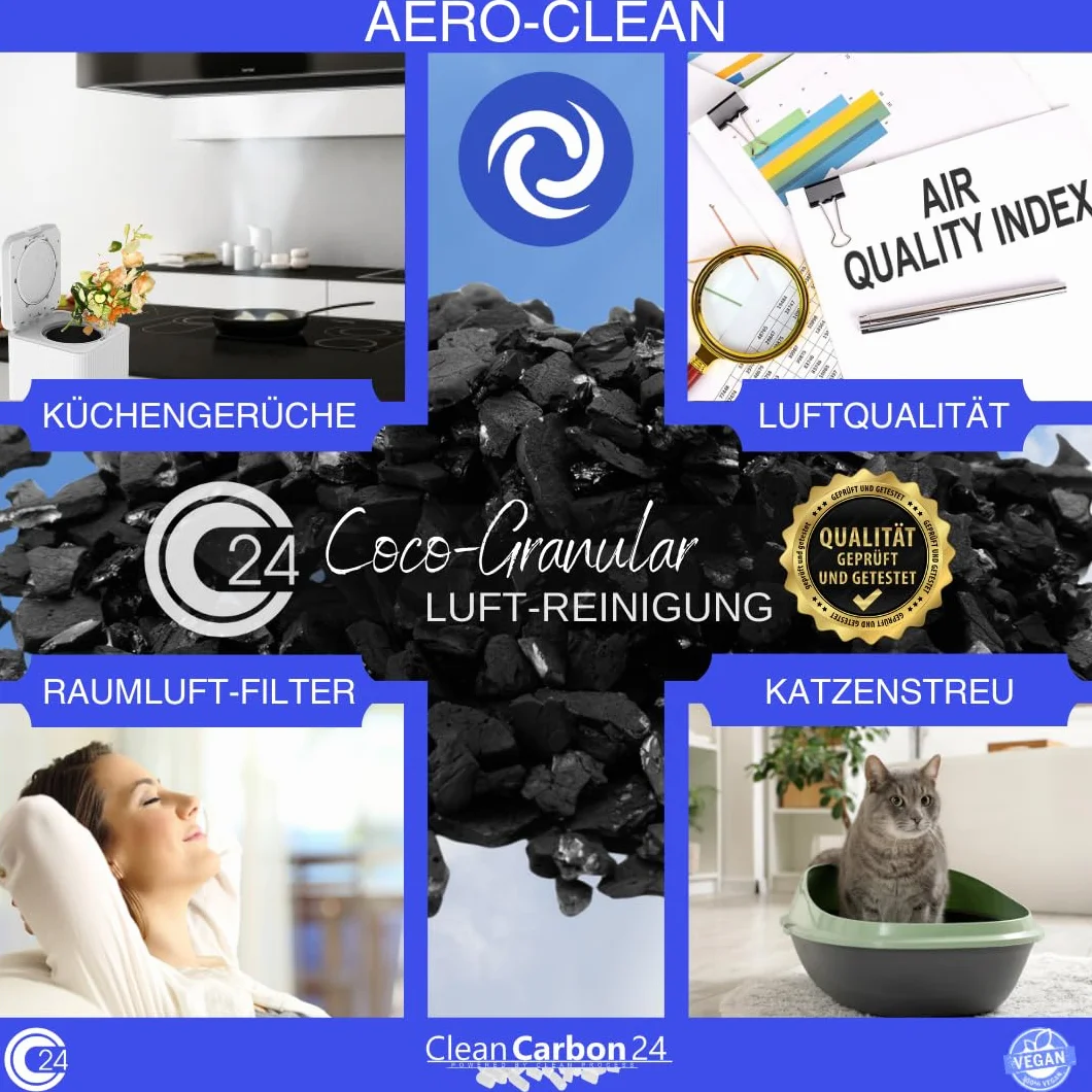 5 litres de charbon actif en coques de noix de coco pour la purification de l'air (3,4-4,8mm / 4x6mesh)