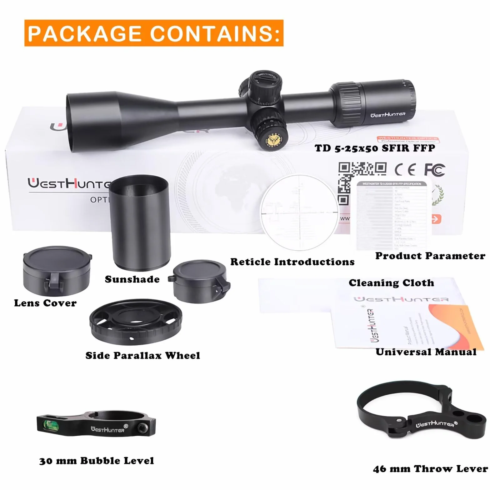 WestHunter Optics TD 5-25 x 50 SFIR FFP long-range, precyzyjna luneta celowa, czerwone oświetlenie, pierwsza płaszczyzna obrazu, rura środkowa 30 mm, taktyczna optyka 1/10 MIL do strzelania na