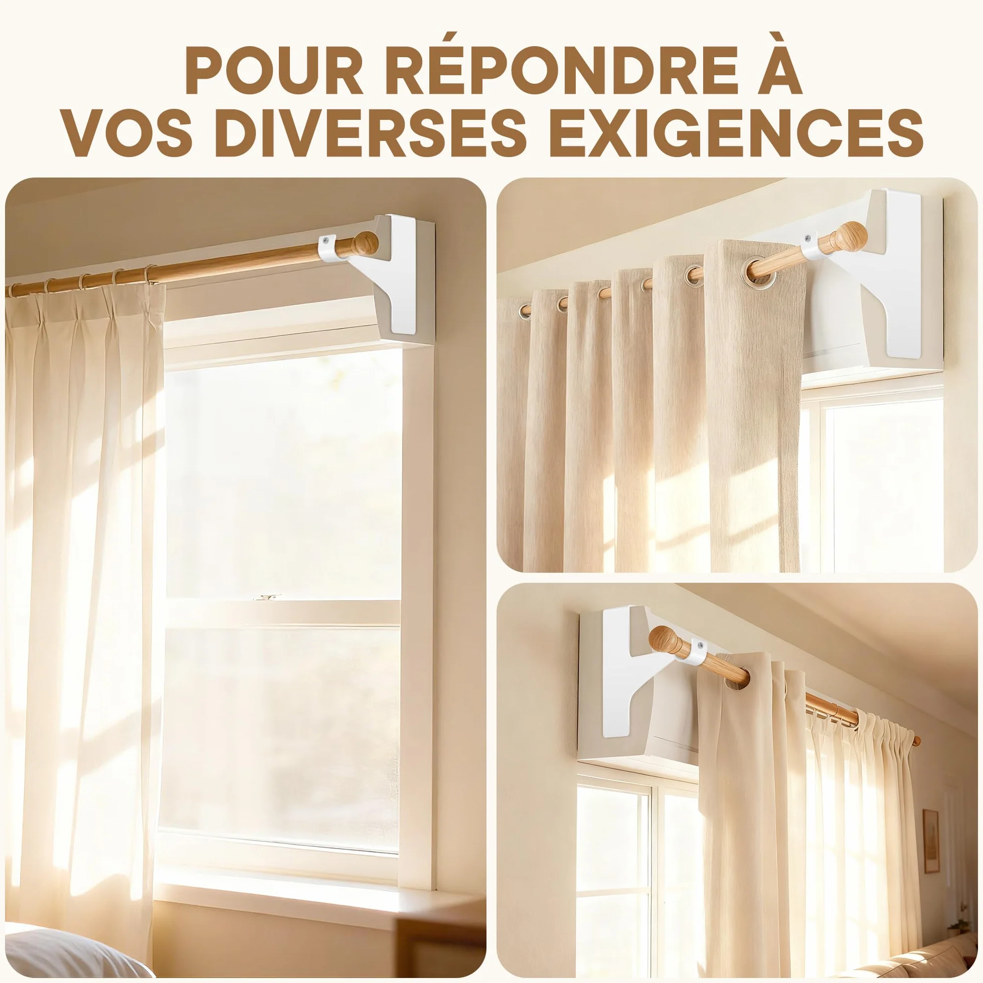 Support Tringle Rideau Sans Perçage Ultra-Résistant Métal 19-28 mm Blanc 2 Supports