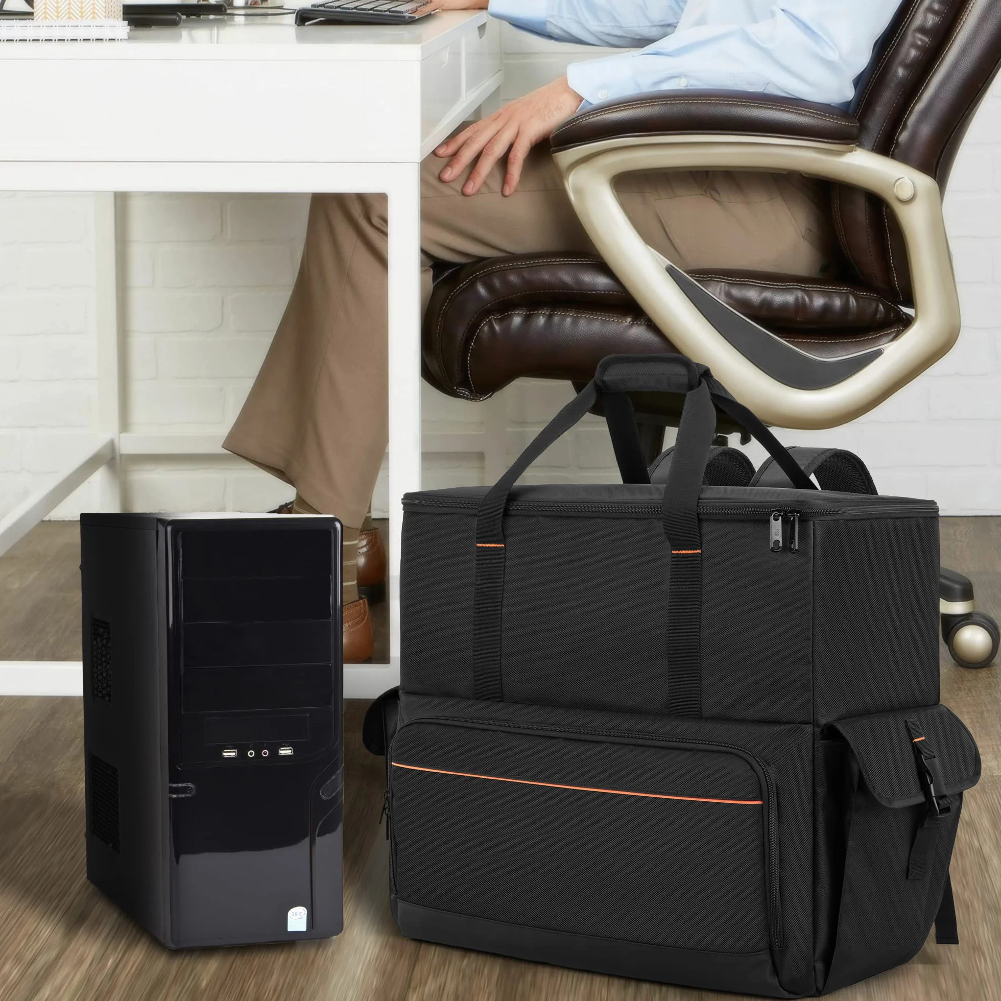 Trunab Torba podróżna na komputer biurkowy torba podróżna na wieżę komputerową, klawiaturę, kabel, mysz, słuchawki, tylko torba, czarna, opatentowany design