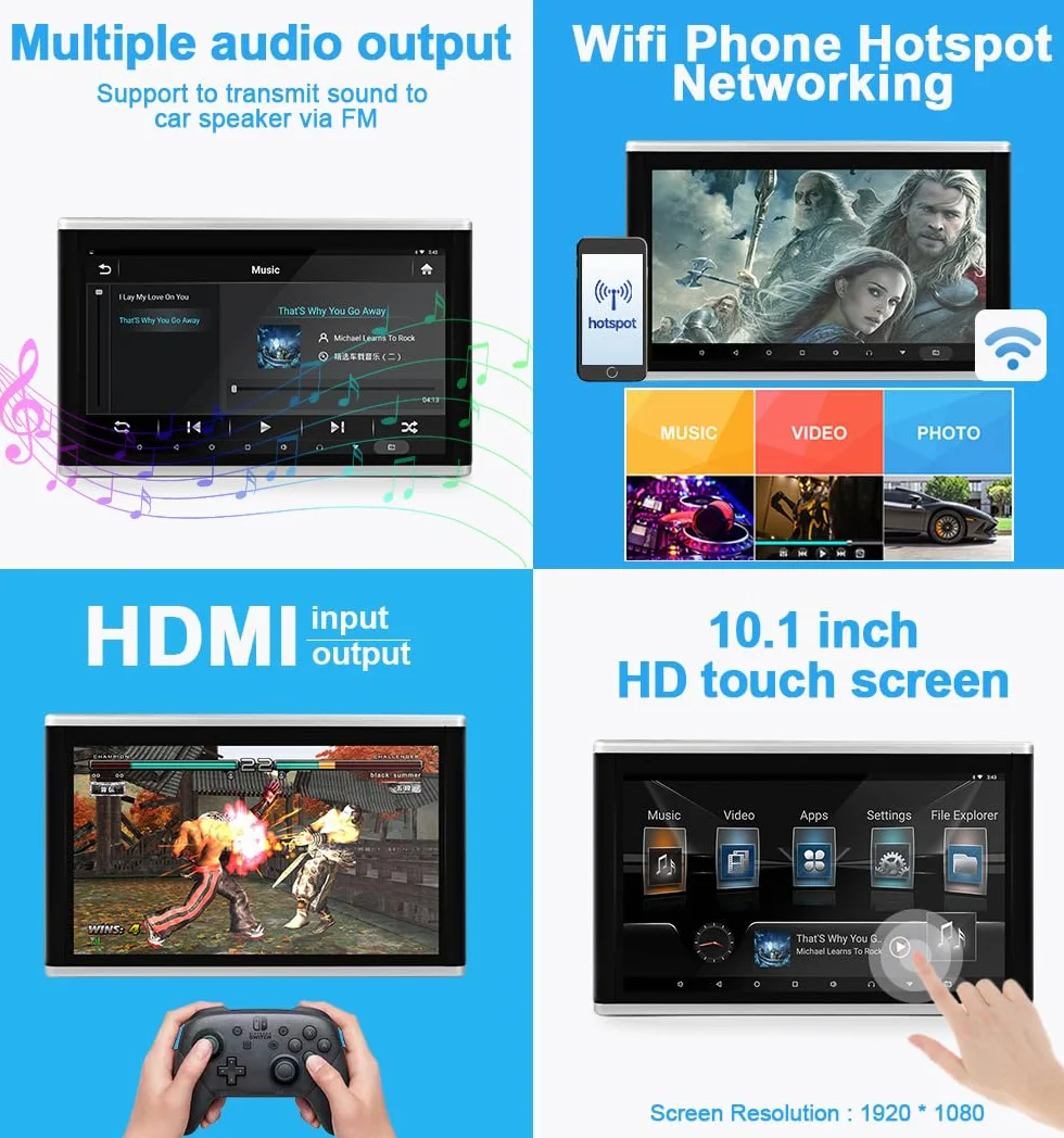 Samochodowe Zagłówki Odtwarzaczy Wideo - 11,6-calowy Uniwersalny Tablet Samochodowy 4K, System Multimedialny z Odtwarzaczem Multimedialnym na Tylnym Siedzeniu 1+16G, Wideo Samochodowe dla Androida 9.0