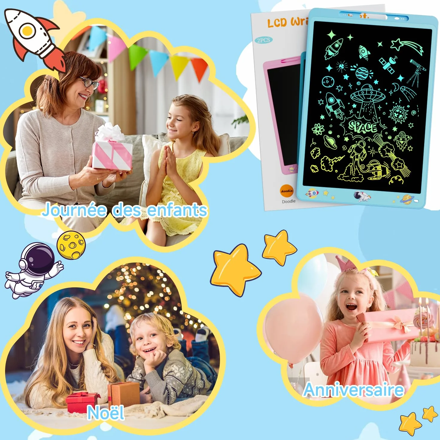 Electight Tablette d'écriture pour Enfants 16 Pouces LCD avec Verrouillage D'effacement Cadeau Filles Garçons 2-8 Ans Bleu