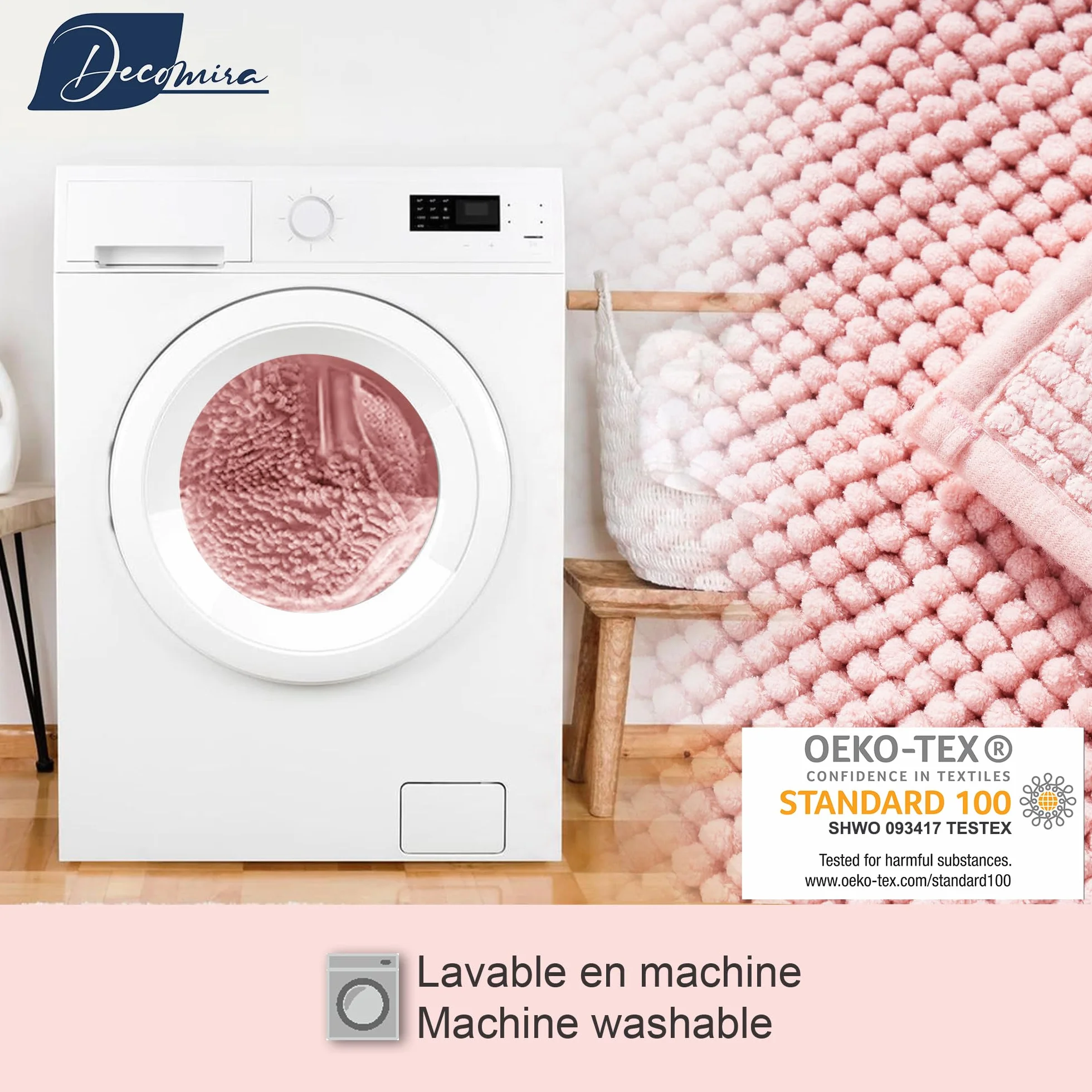 Decomira Tapis de Bain Antidérapant en Chenille 40x60 cm Rose Lavable en Machine Super Absorbant