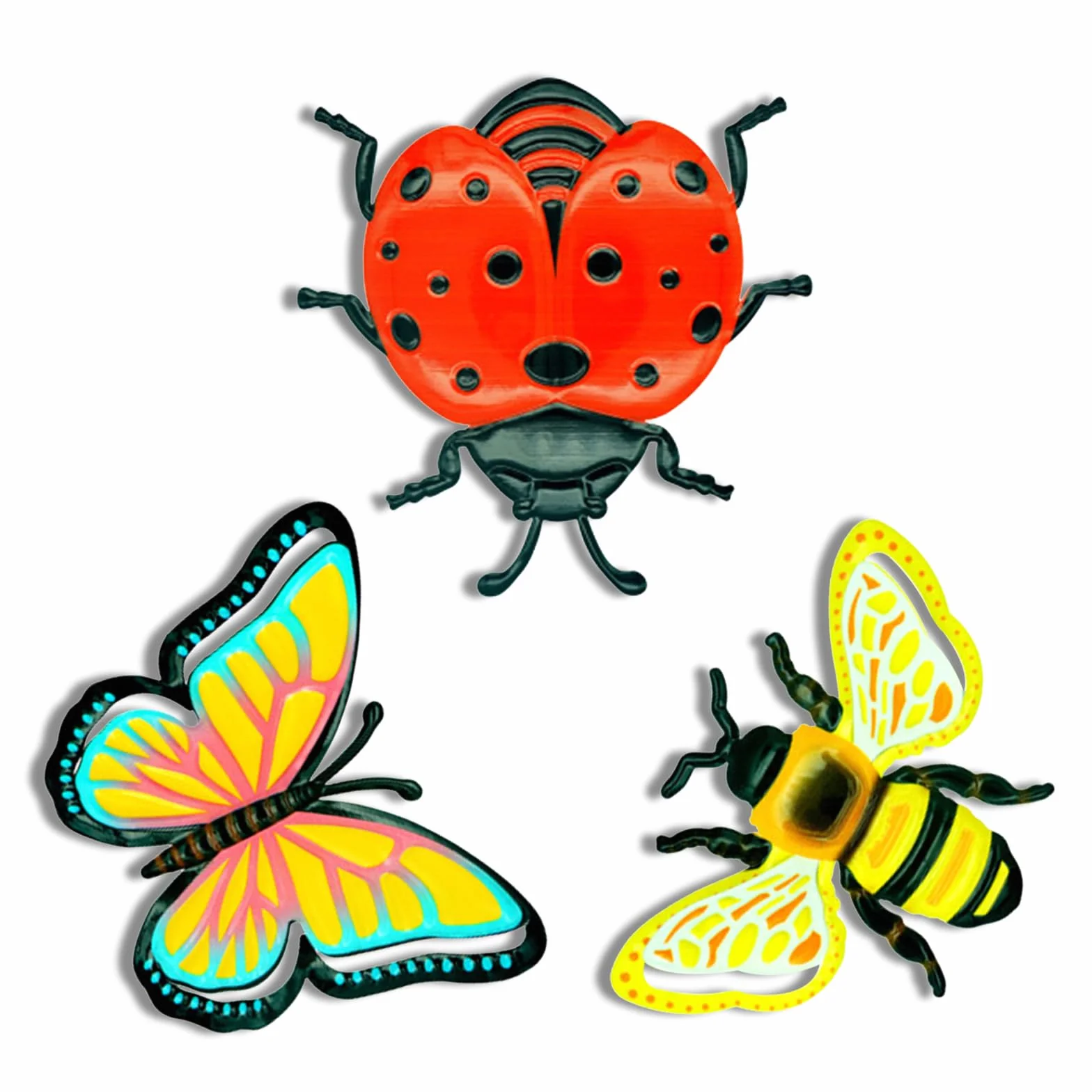 Décoration Murale Insecte Métal 3 Pièces Abeilles Papillons Coccinelles pour Jardin Extérieur