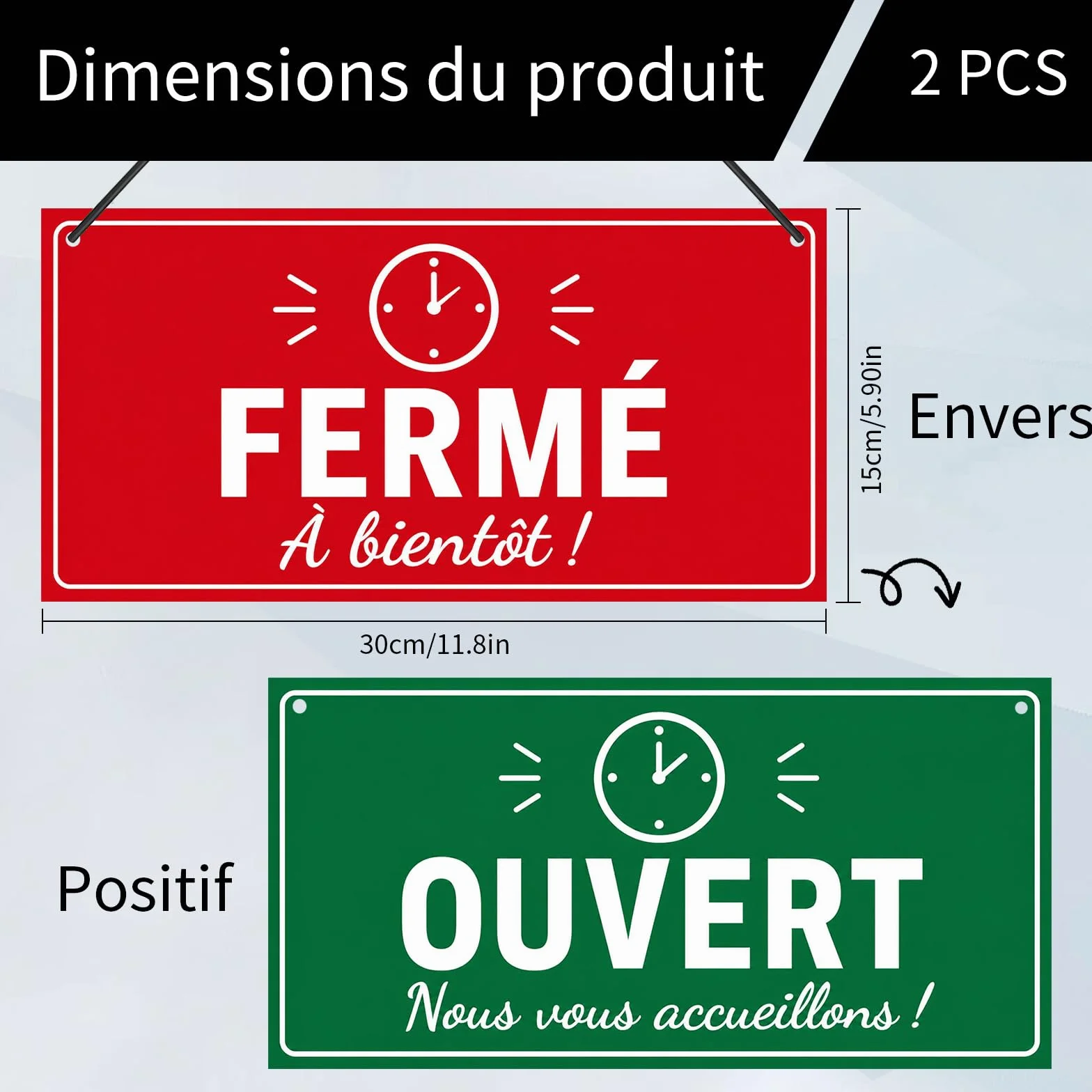 Panneau Ouvert Fermé 30x15cm Pour Store Et Boutique, Pancarte De Porte Double Avec Cordelette