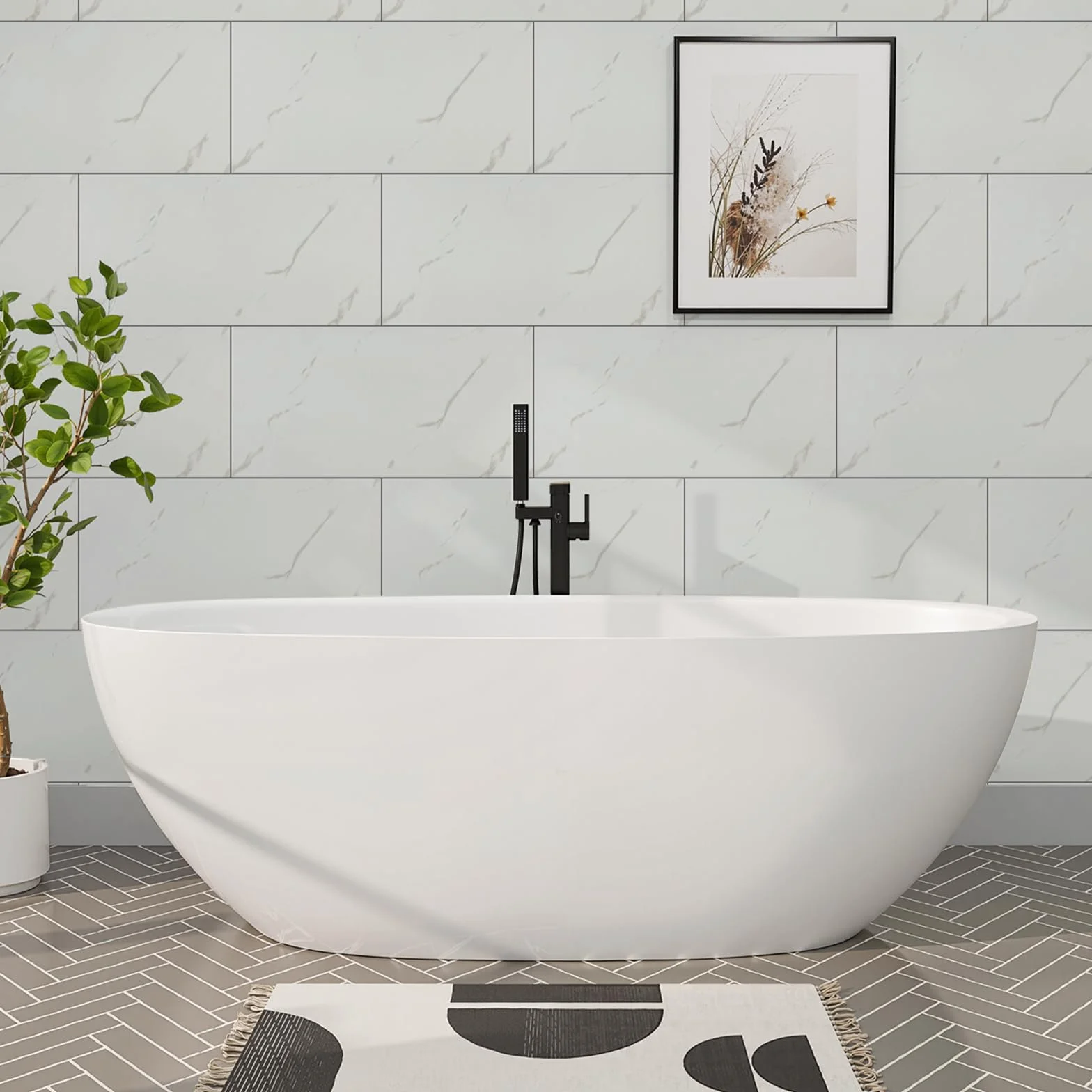 10 Pièces Credence Adhesive Cuisine 60 x 30 cm, Marbre Carrelage Adhesif Mural Salle de Bain PVC Blanc