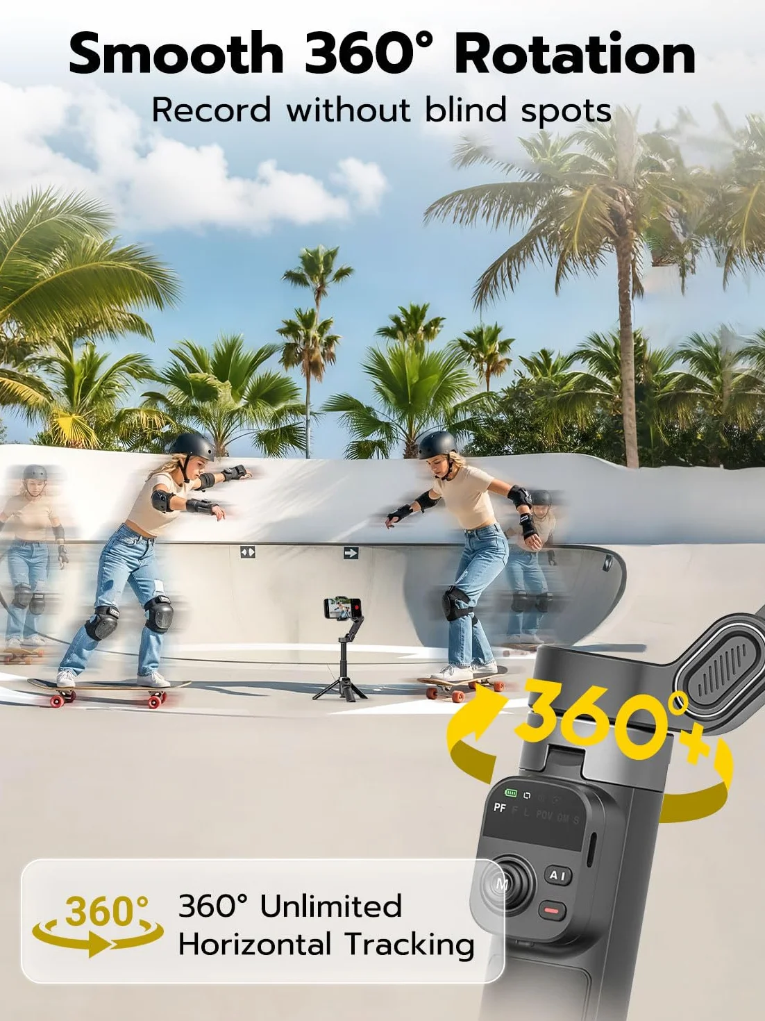 AOCHUAN 3-osiowy stabilizator gimbala do iPhone'a ze śledzeniem twarzy 360°, gimbal do smartfona z otwartym statywem jednym dotknięciem, sterowanie gestami, stabilizator telefonu z magnetycznym