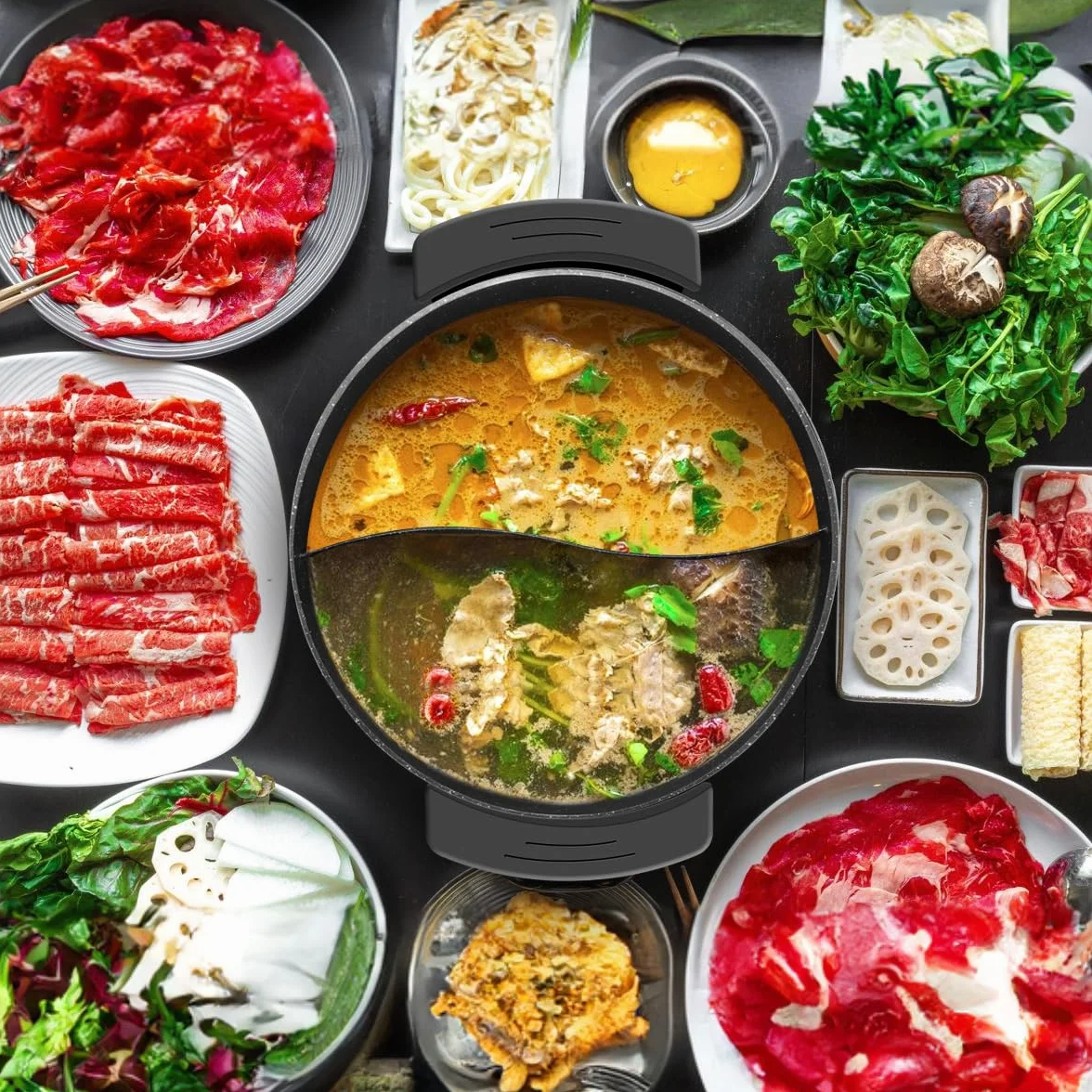 Food Party Appareil Fondue Chinoise Hot Pot Electrique 6L 220V 1200W Shabu SHabu Hotpot avec Diviseur Wok electrique