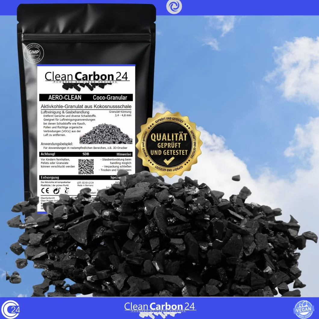 5 litres de charbon actif en coques de noix de coco pour la purification de l'air (3,4-4,8mm / 4x6mesh)