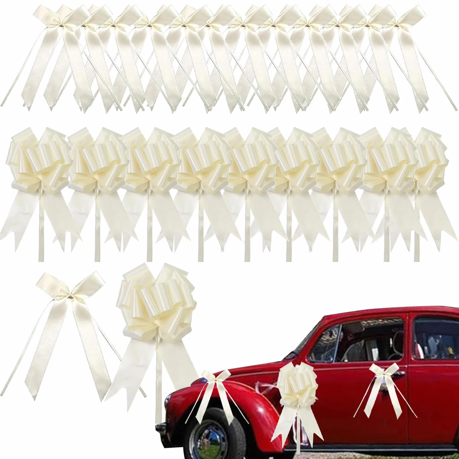 80 Pcs Decoration Voiture Mariage Beige Ruban Noeud