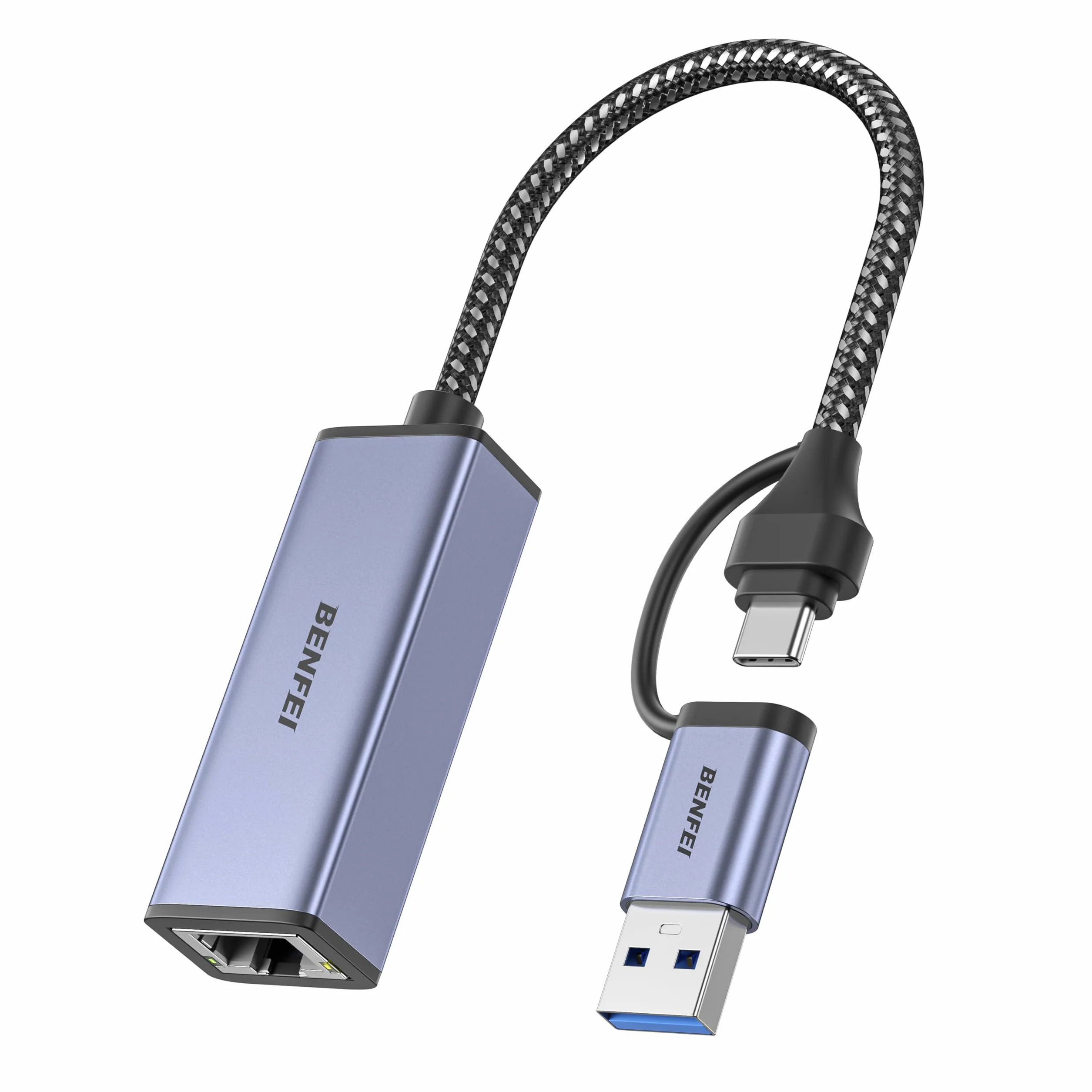 BENFEI Adaptateur USB Ethernet 2-en-1 USB 3.0 USB C vers RJ45 LAN 1 Gbps