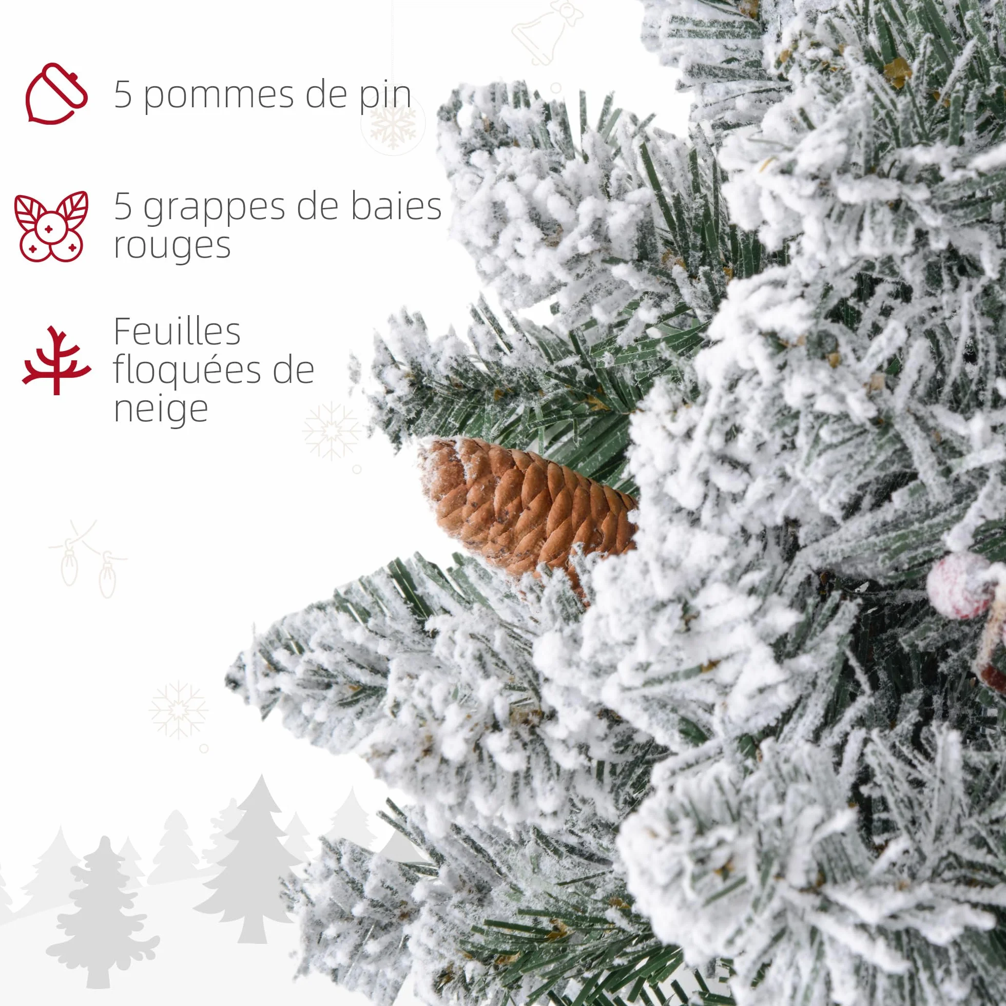 HOMCOM Couronne de Noël Porte givrée Artificielle 60 CM décoration de Noël Lumineuse avec Pommes de pin et Baies Rouges, lumières LED et minuterie, pour Porte, fenêtre ou cheminée, Vert