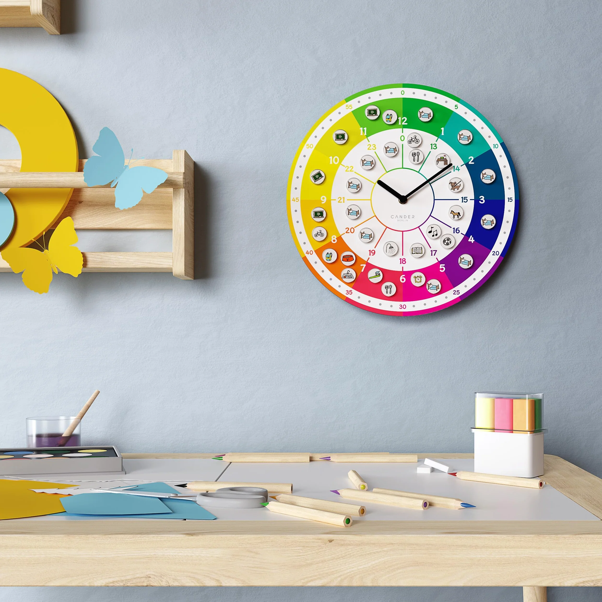 Cander Berlin MNU 11930 A Horloge murale silencieuse pour enfant avec photos magnétiques, 30 cm, pour chambre d'enfant, analogique, sans bruit de tic-tac, pour filles et garçons