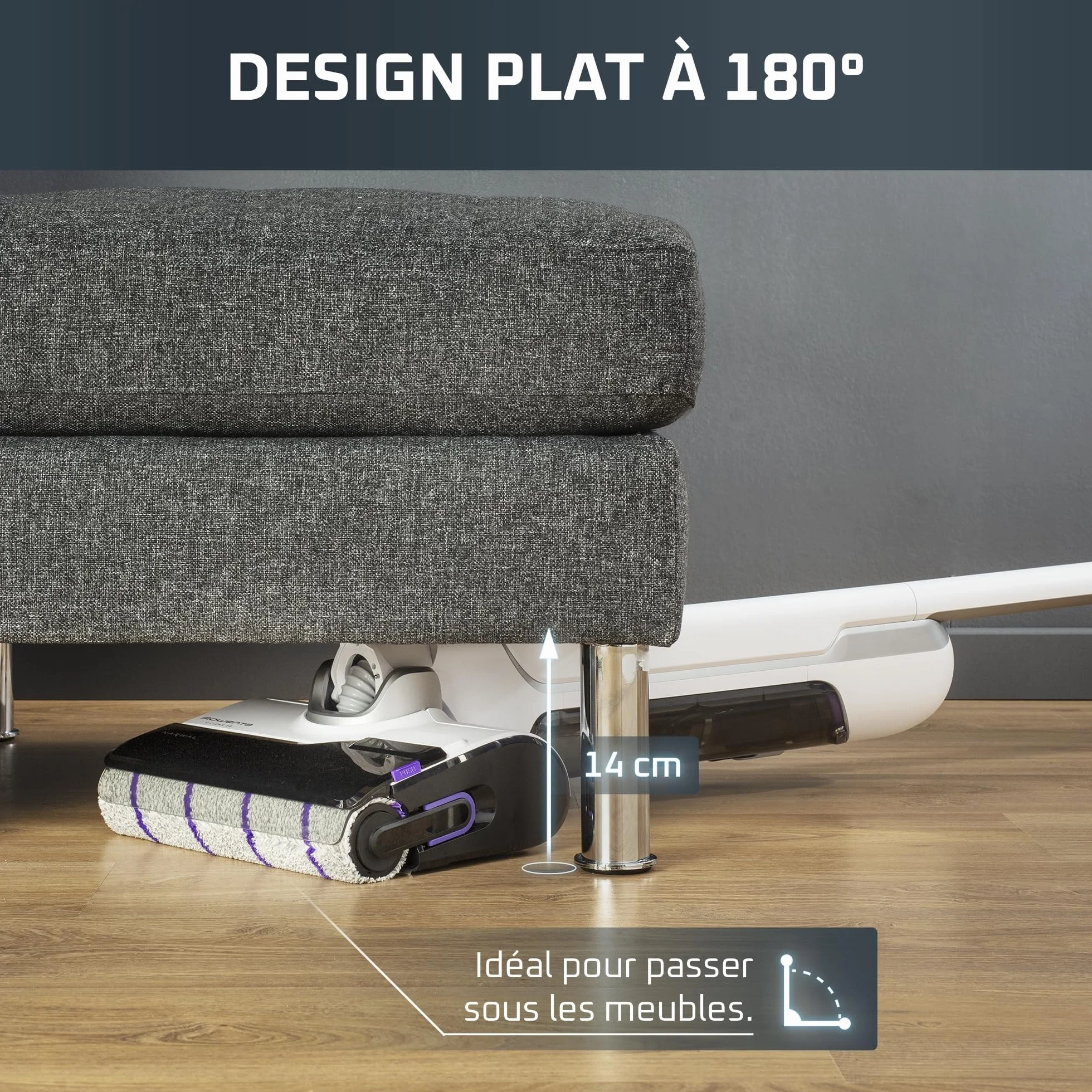 Rowenta Aspirateur Laveur sans fil X-Clean 10 180° Plat Auto-Nettoyage 65°C 60min Blanc GZ7540WO