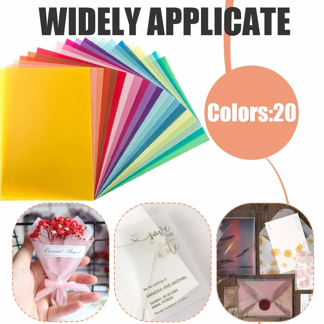 YAYNO Papier Vitrail Couleur A4 20 Pièces 20 Couleurs Différentes Transparent pour Loisir Creatif