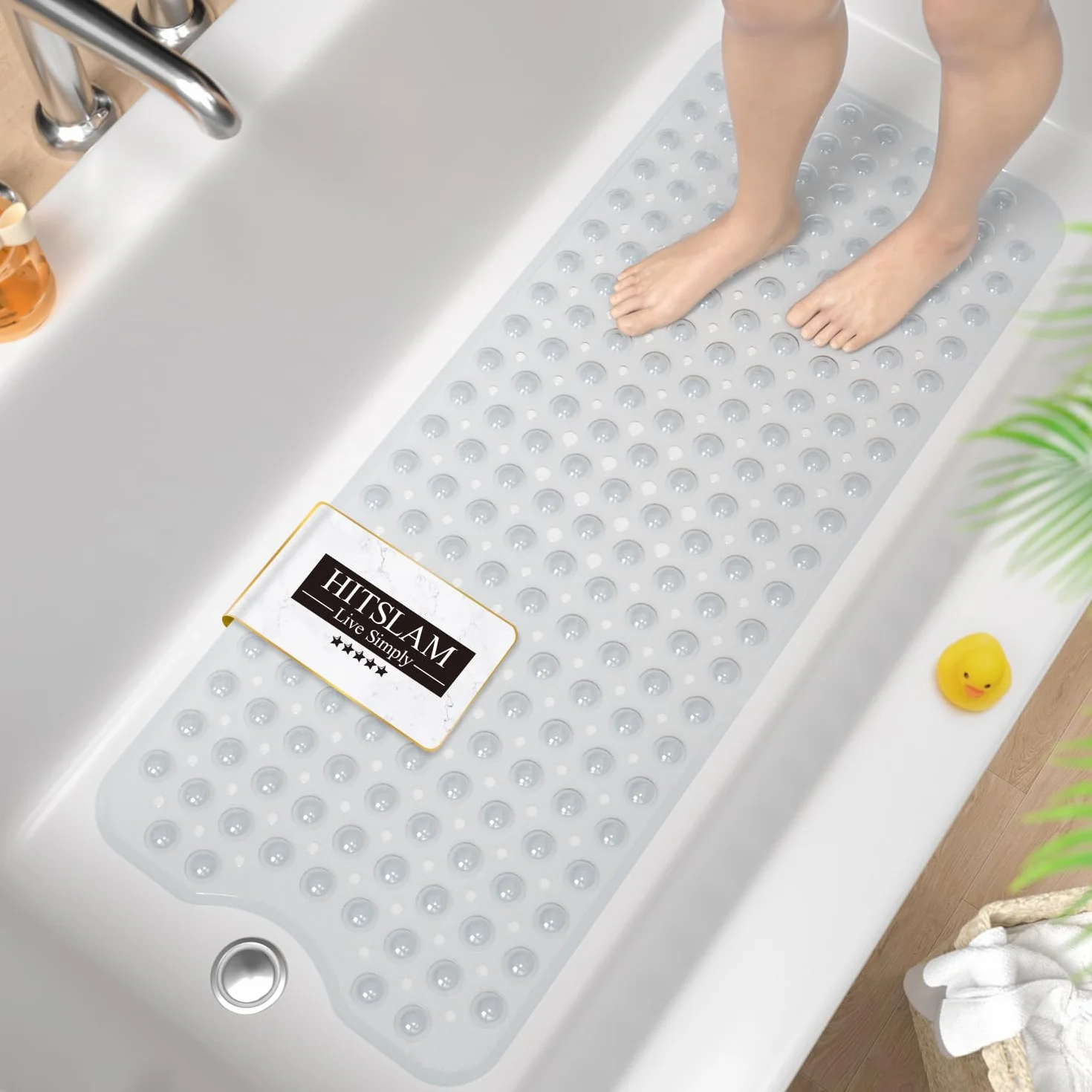 HITSLAM Tapis de Baignoire Antidérapant 101x40cm Longueur Tapis de Douche Antiderapant Résistant Moisissures Lavable en Machine sans BPA Transparent