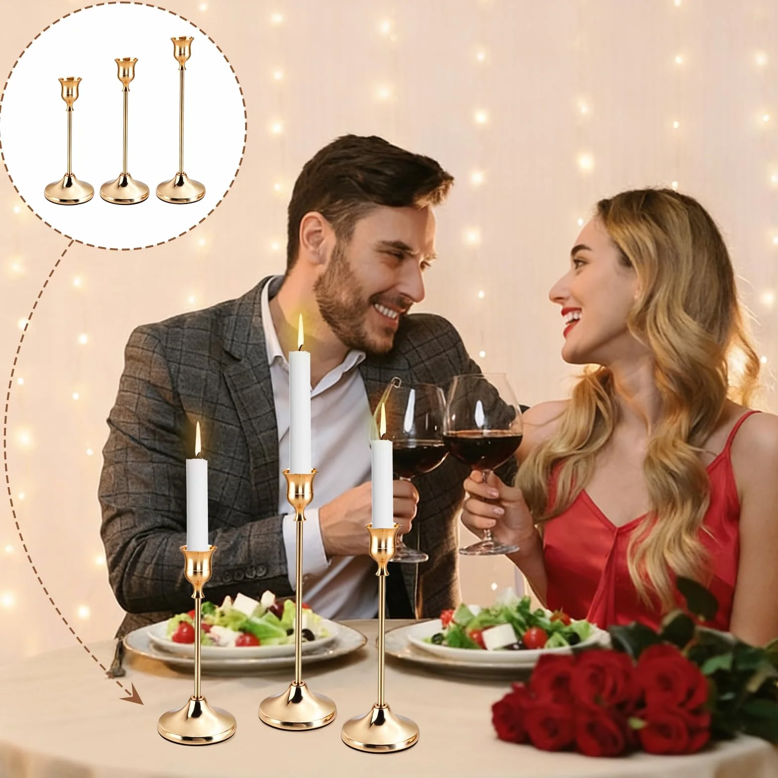 15 pièce 3 Tailles de Bougeoirs Coniques Dorés Bougeoir Décoratif Chandelier en Métal Ensemble de Bougeoirs pour la Décoration Intérieure Mariage Salle à Manger Fête Anniversaire