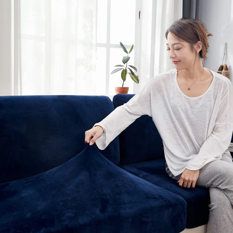 Housse de Coussin de Canapé en Velours Rétractable Élastique