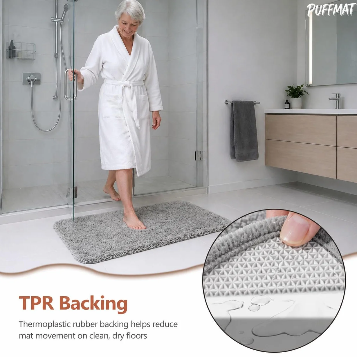 Tapis de bain antidérapant en microfibre 60 x 40 cm gris