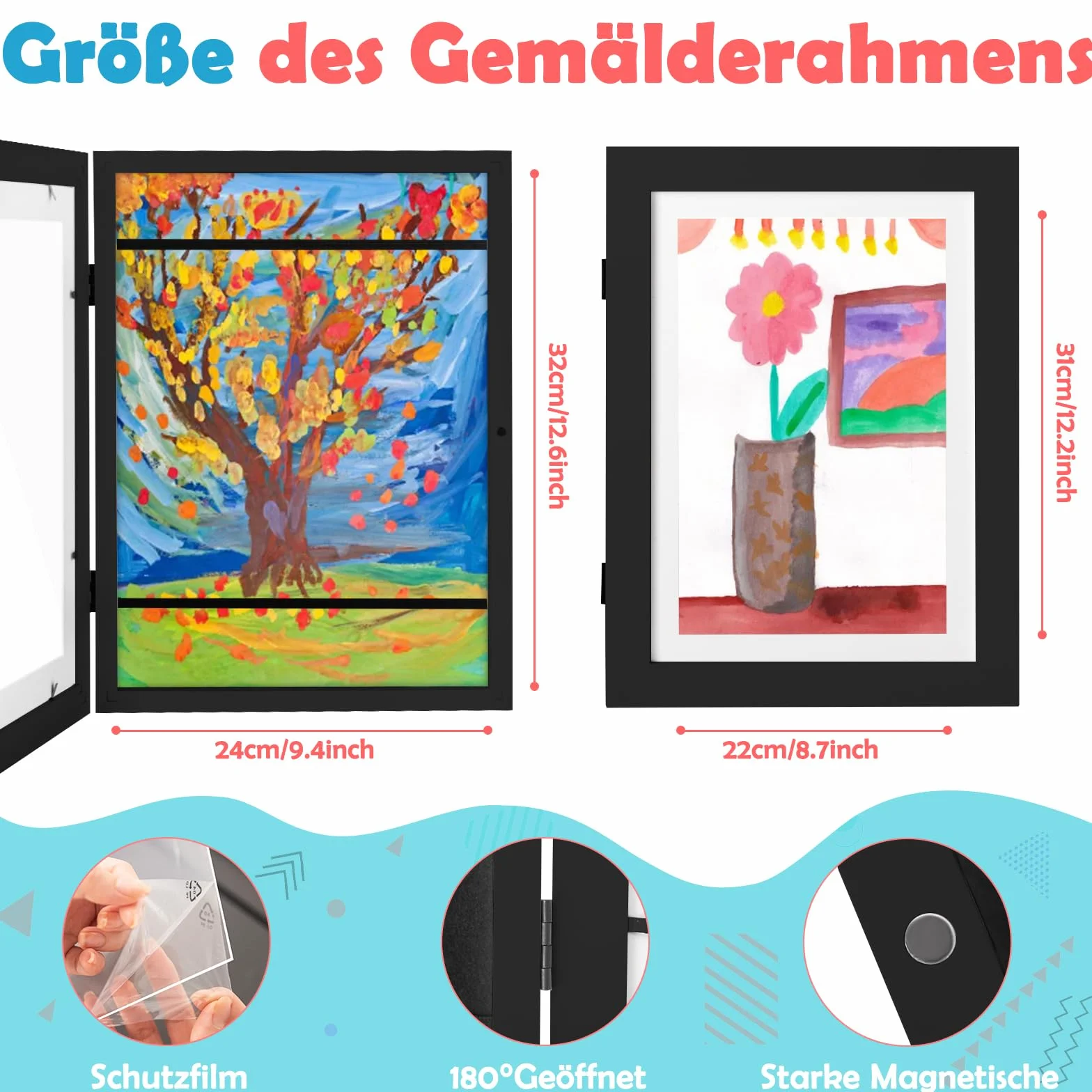 Cadre Dessin Enfant A4 Pliable, Cadre Photo D'art Noir (2PCS)