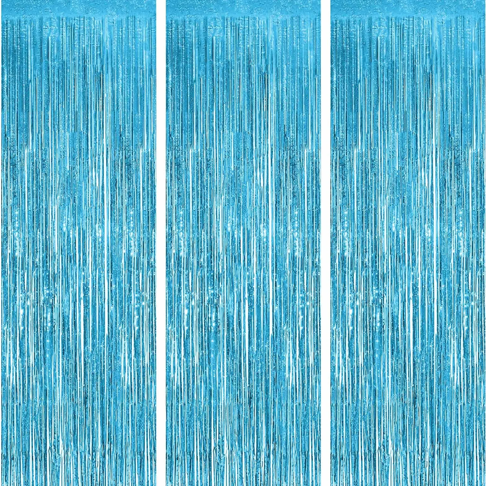 OFFCUP Rideau Métallique de Frange Bleu Clair 1m x 2m Aluminium Brillant Décoration Fête Mariage Anniversaire Photobooth