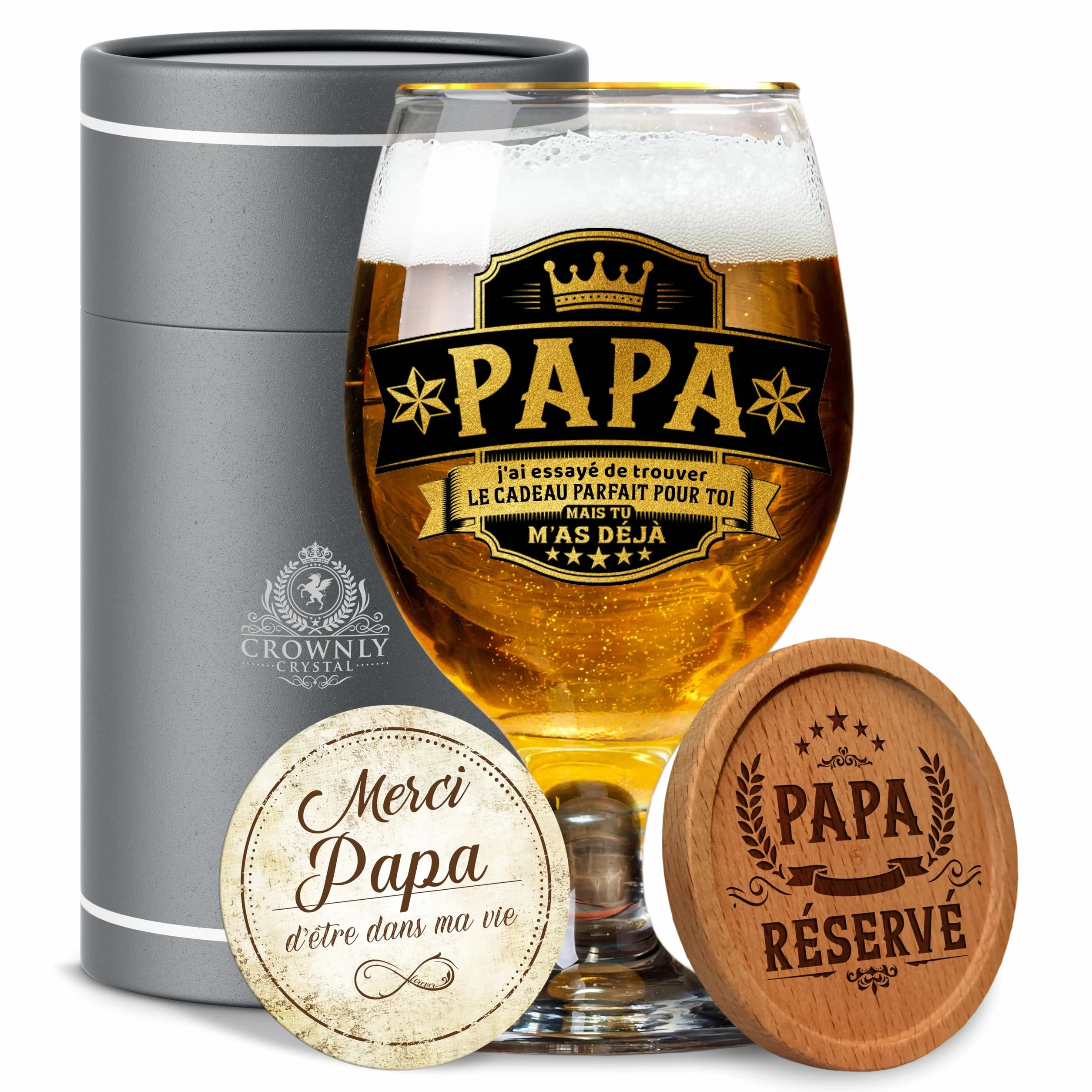 CROWNLY CRYSTAL Verre à Bière Personnalisé Cadeau Original Anniversaire Fête des Pères