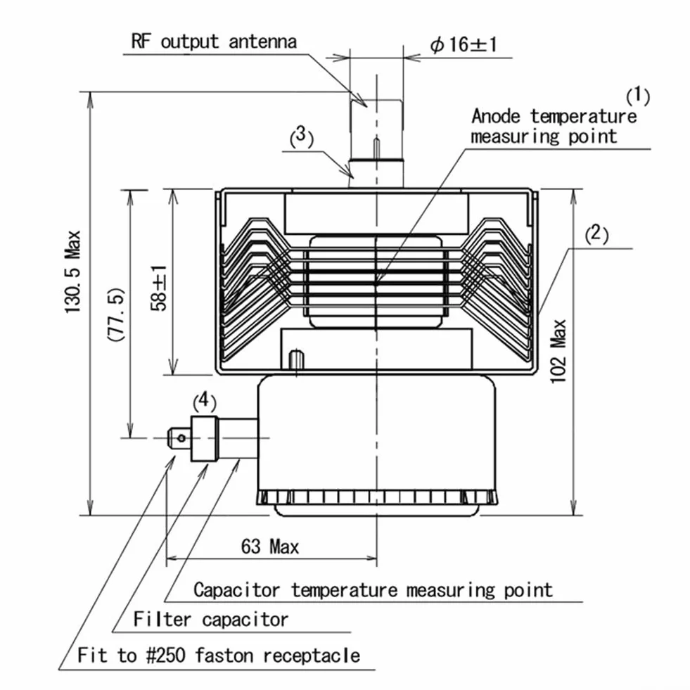 Magnetron micro-ondes 2M248J 1000 W Construction métallique pour une utilisation durable