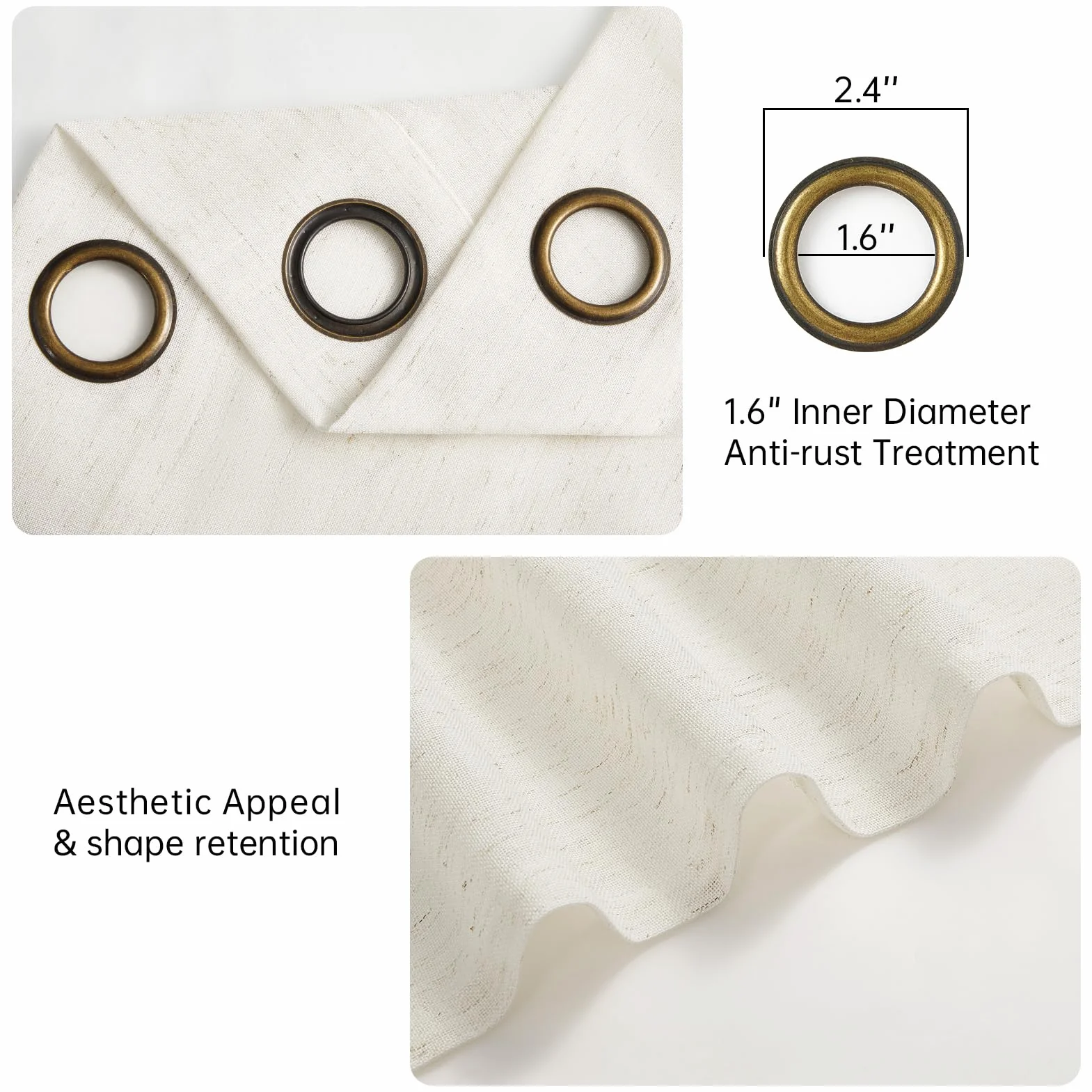 Topfinel Rideau Voilage Lin Coton 140x240cm Beige Semi Occultant à Oeillets 2pcs