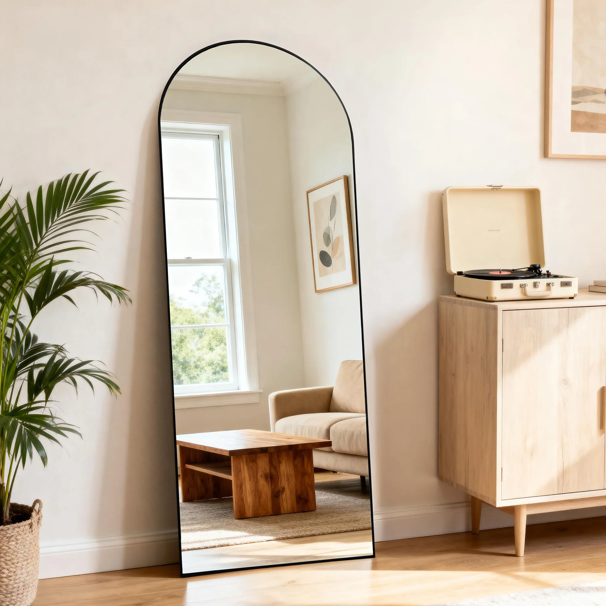 Grand Miroir sur Pied 165 x 60cm, Miroir Arqué, Cadre Alliage Aluminium, Design Arche