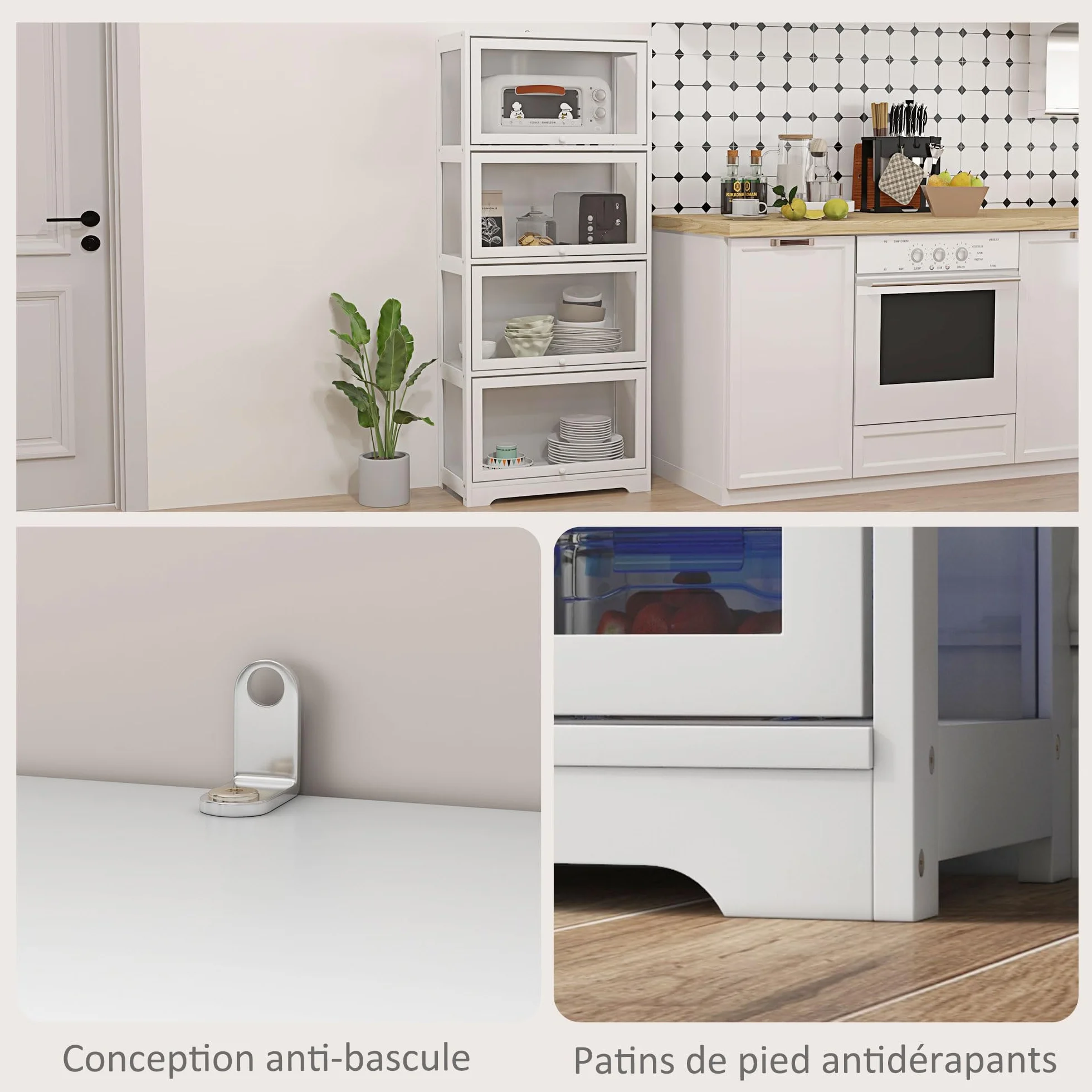 HOMCOM Vitrine pour Collection Buffet Salon Meuble de Rangement à 4 Niveaux avec Portes à abattant, pour Salon Bureau Chambre, 59 x 30 x 139 cm, Blanc