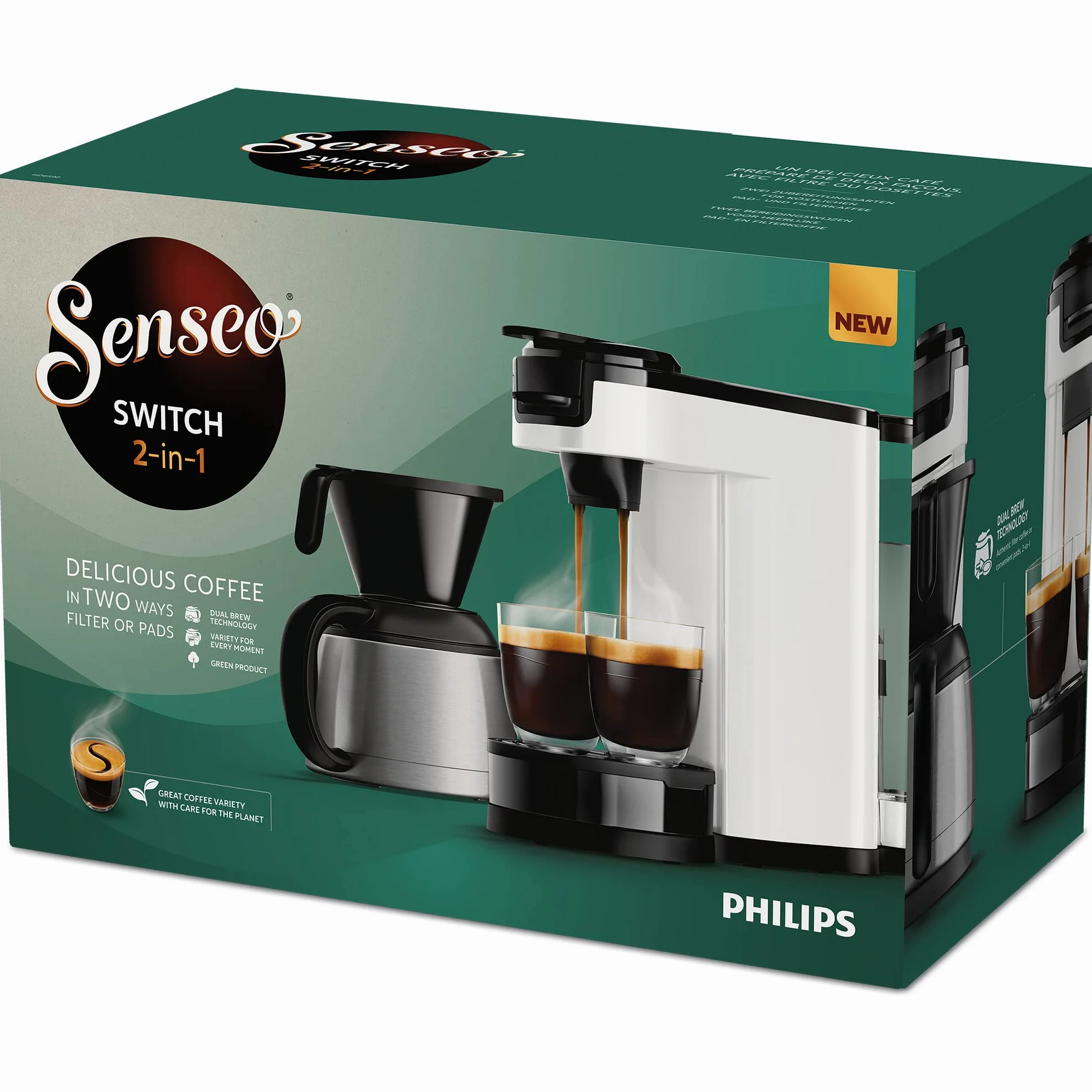 Philips Senseo Switch Machine à Café à Dosettes et Filtre - Technologie 2 en 1, Réservoir d'Eau de 1 L, 7 Tasses en une Seule Fois, Couleur Blanc Titane (HD6592/05)