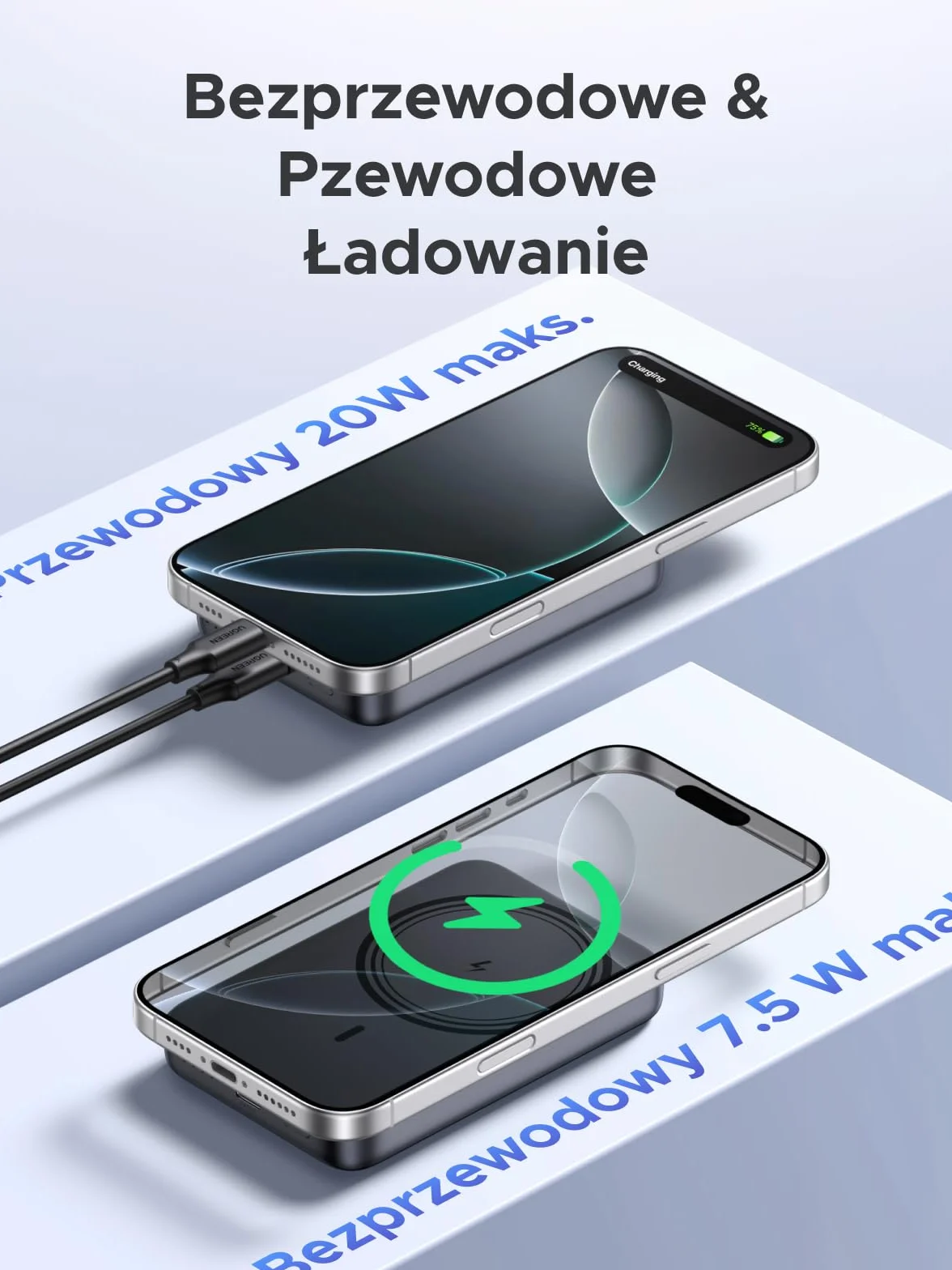 UGREEN Wireless Powerbank 10000mAh Magnetic Power Bank z funkcją szybkiego ładowania USB-C, bezprzewodowa bateria zewnętrzna MagSafe kompatybilna z iPhone 17 Pro Max/17 Pro/16/15-12（czarny）