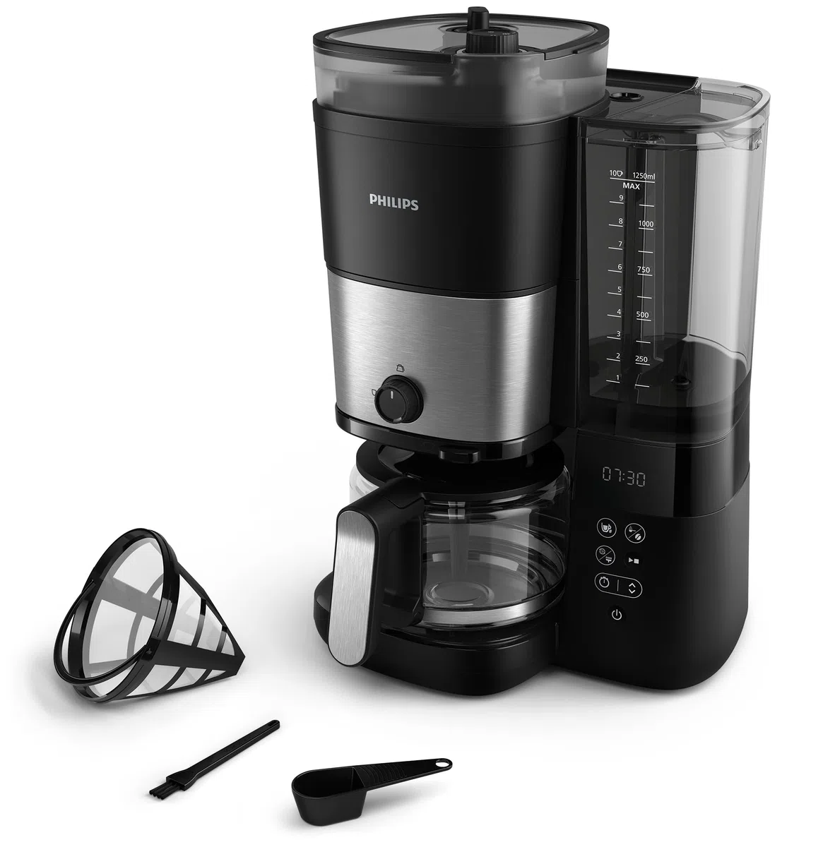 PHILIPS Cafetière filtre Tout-en-1, Broyeur conique intégré, Grains frais