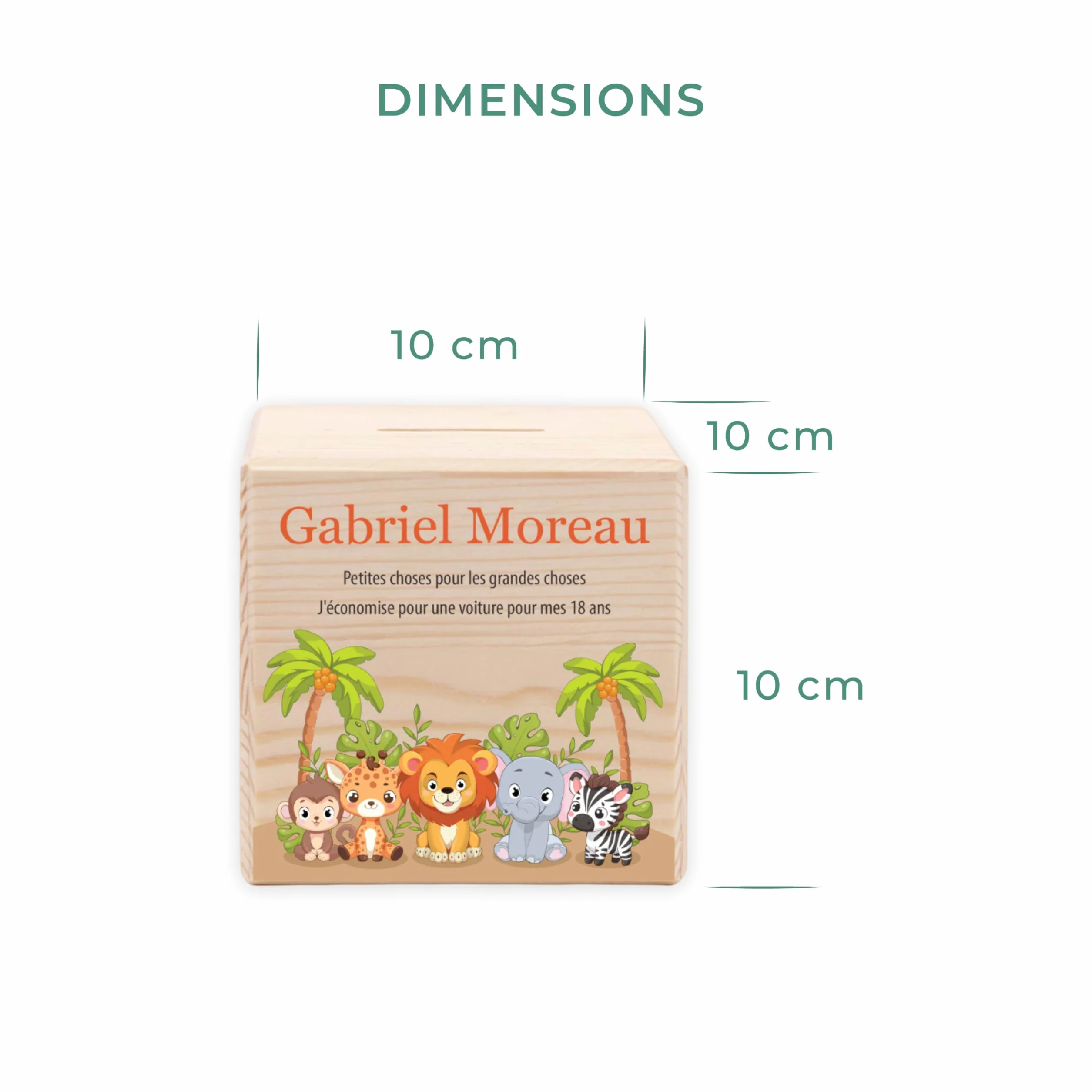 Tirelire Enfant personnalisée avec prénom, Tirelire en Bois - Cadeau personnalisé Baptême, Communion, Confirmation, Anniversaire, Filles & Garçons, Safari