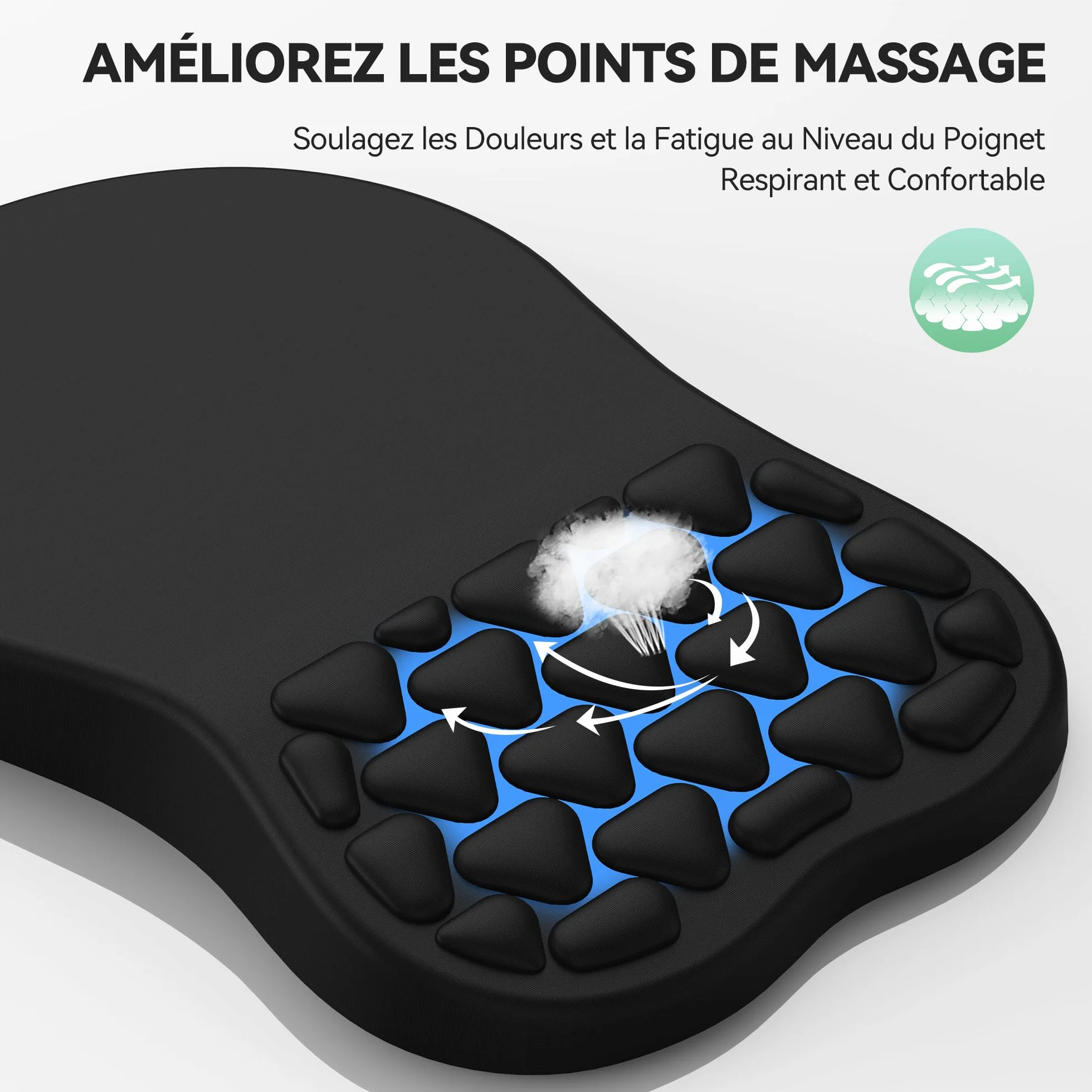 TECKNET Tapis de Souris avec Coussinet Massant Mousse Mémoire, Base Silicone Antidérapante Lavable
