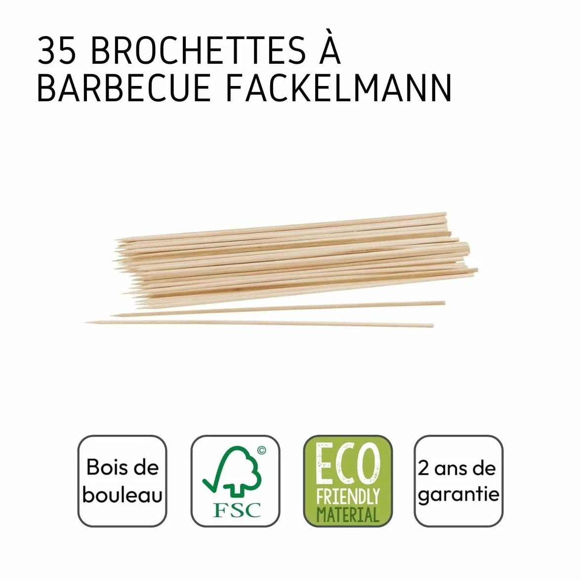 Fackelmann Lot de 35 brochettes en bois certifié FSC 30cm