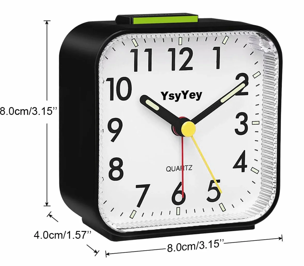 Réveil analogique sans tic-tac avec lumière, alarme puissante, fonction snooze, silencieux, portable, réveil de voyage