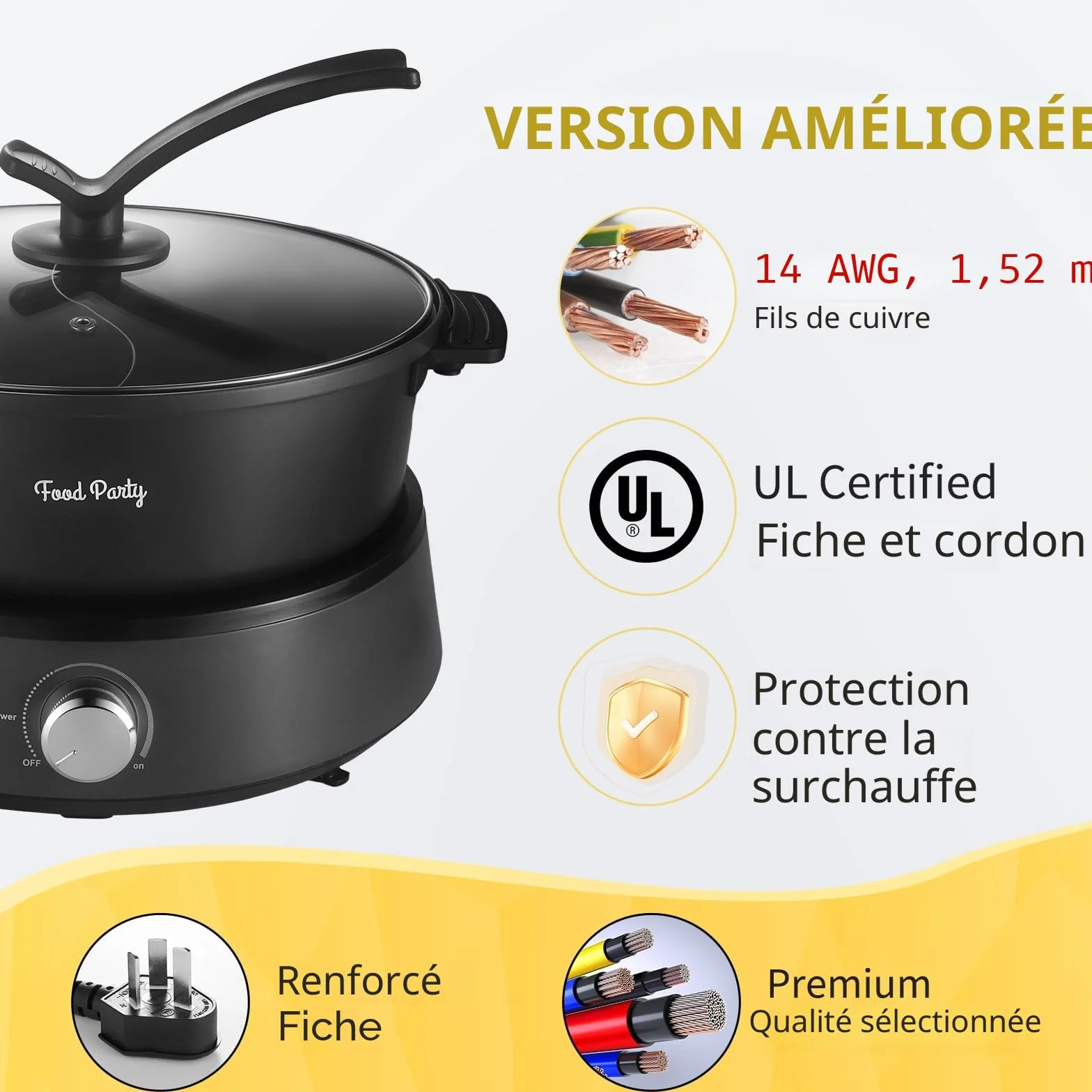 Food Party Hot Pot Electrique Appareil Fondue Chinoise 4L 220V 1350W Shabu SHabu Hotpot avec Diviseur Wok Electrique