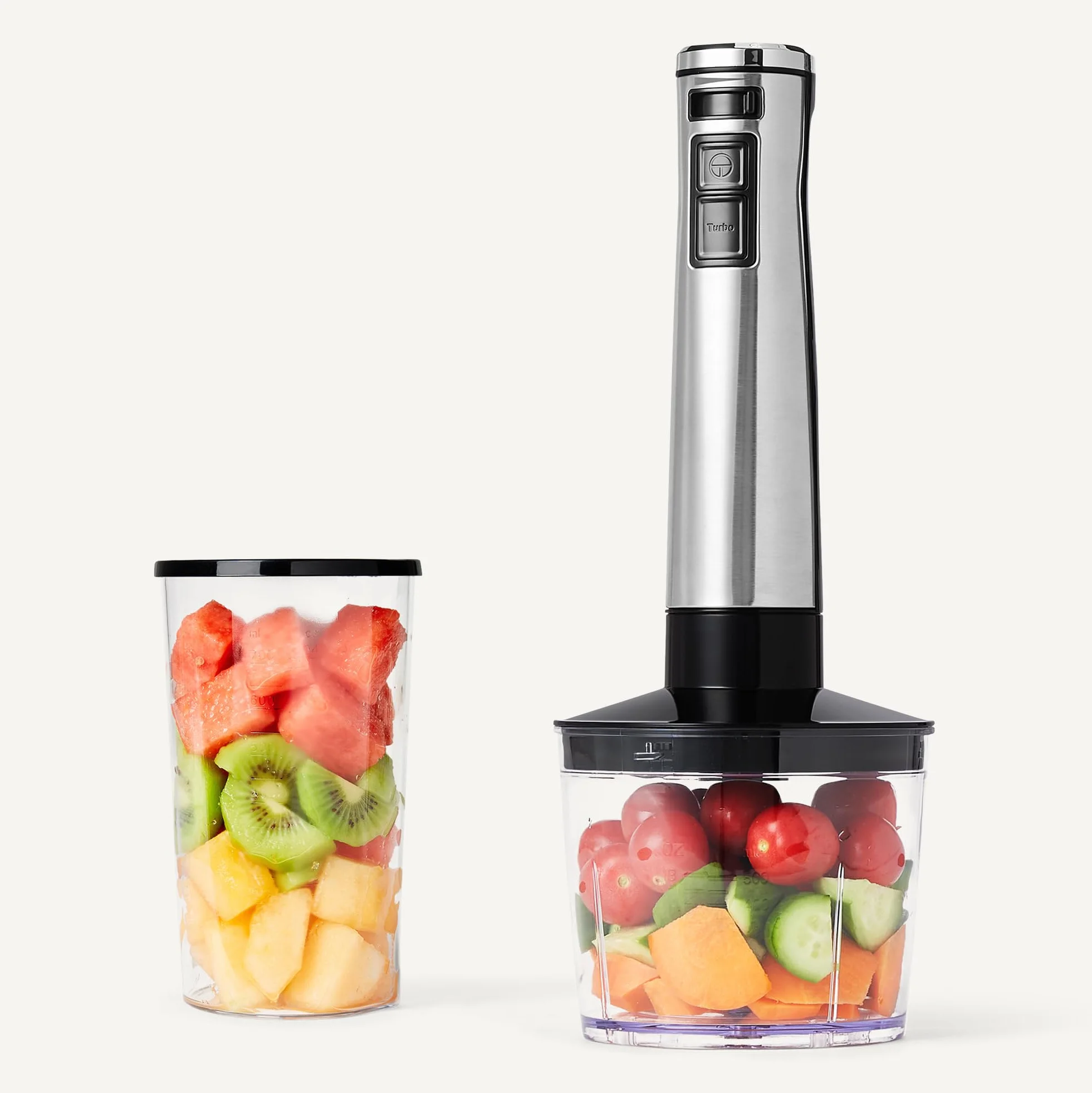 Amazon Basics Mixeur Plongeant Manuel Multivitesse, Accessoires et Cordon d’Alimentation Inclus, 1 000W, Argenté
