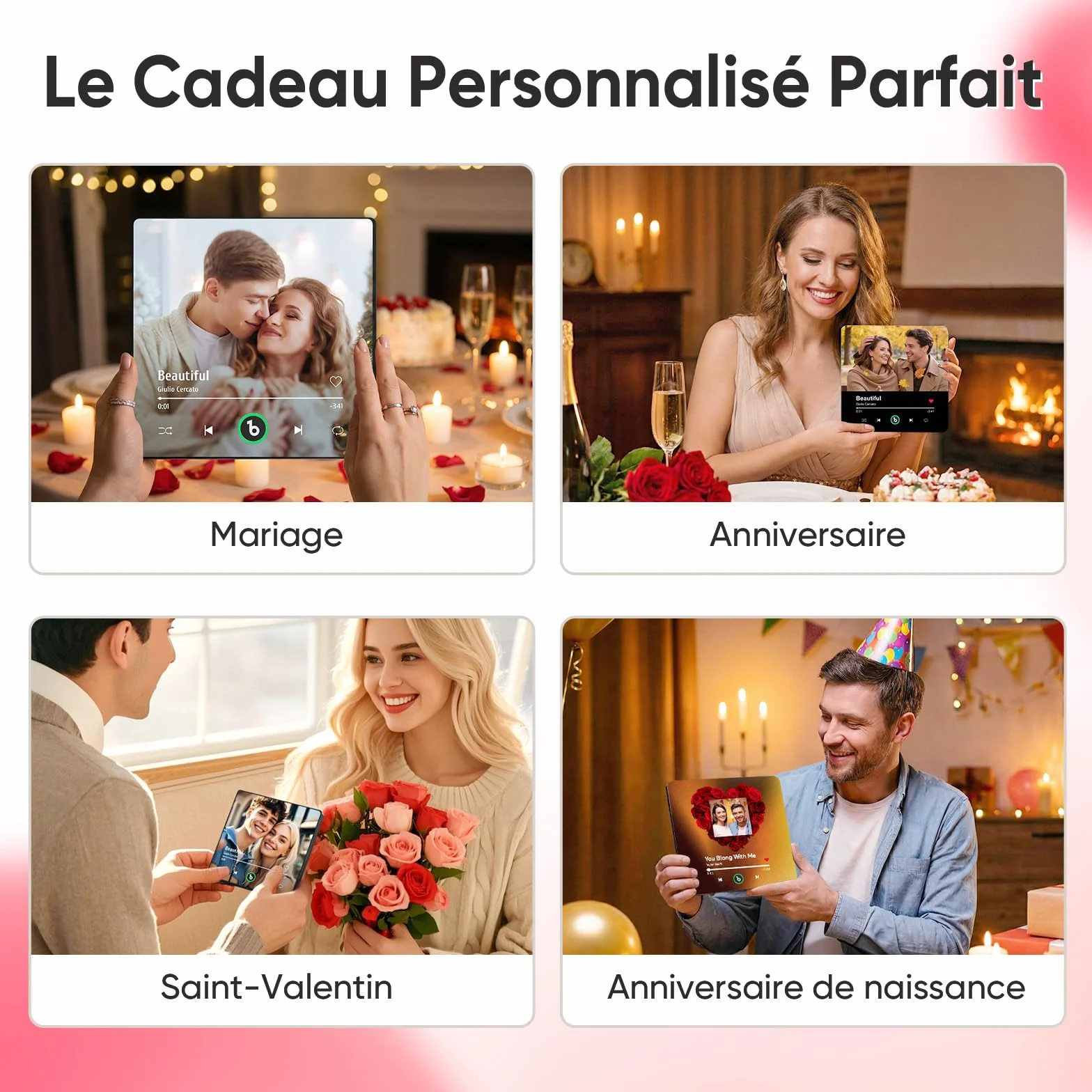 Aimant Frigo Musical Personnalisé Photo - Cadeau Homme Femme - Aimant Musique Rétro Spotify Magnet