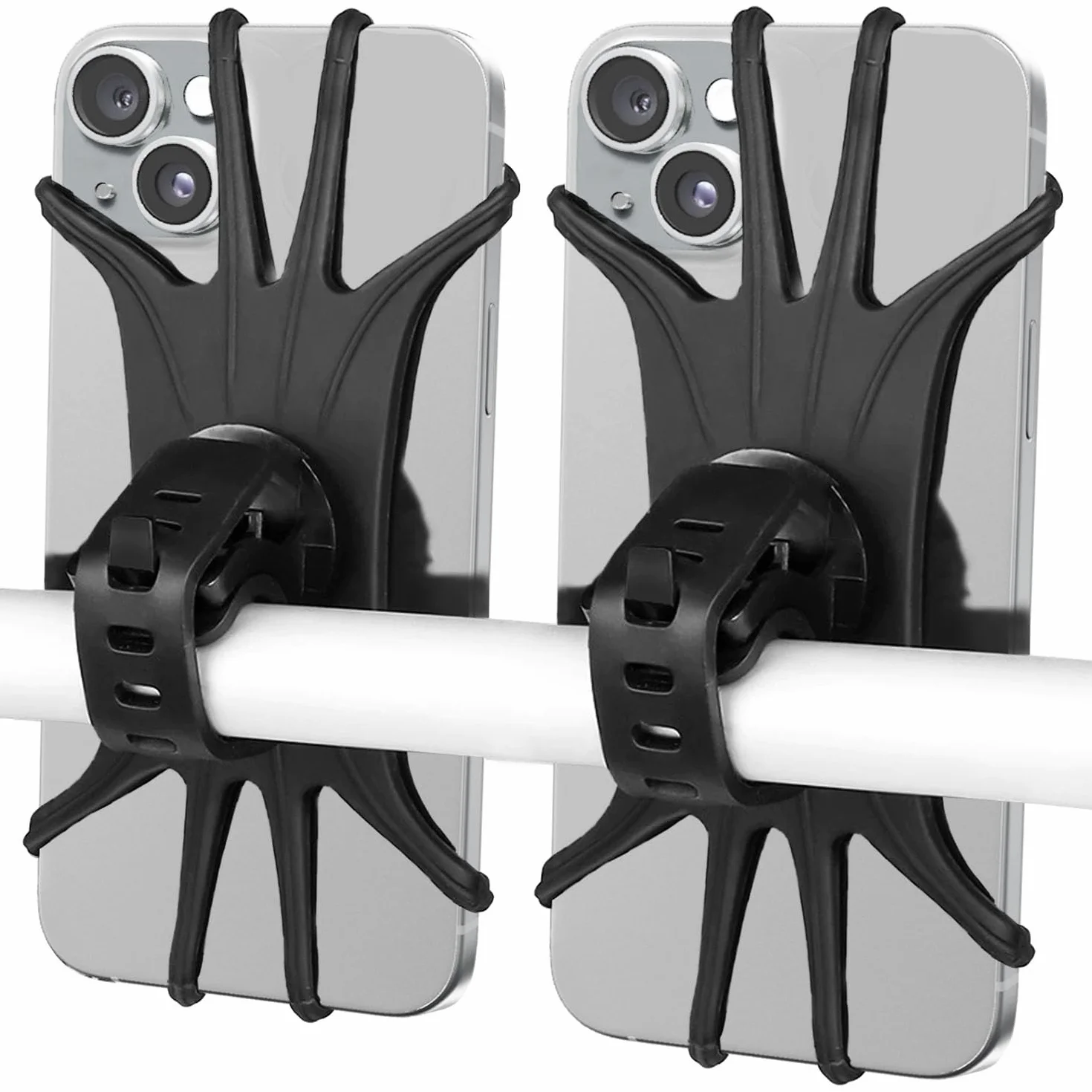 VOVIGGOL Uchwyt na telefon rowerowy, 2 sztuki, uniwersalny uchwyt na telefon motocyklowy do roweru, obrót o 360°, silikonowy uchwyt na telefon, do iPhone 12, 11 Pro, Samsung