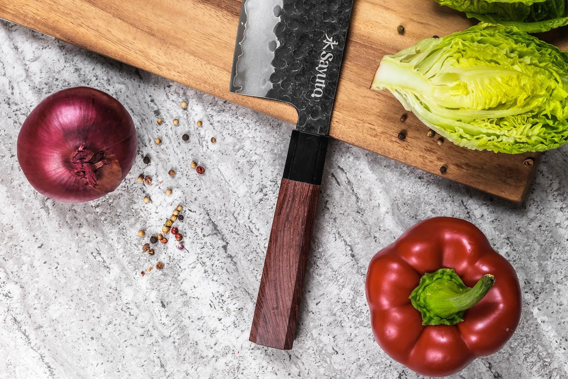 Séquoia San Mai - Couteau Nakiri Design Japonais Spécial Légumes Lame 17cm 3 Couches Carbone Manche Bois de Séquoia - Vendu dans un Coffret