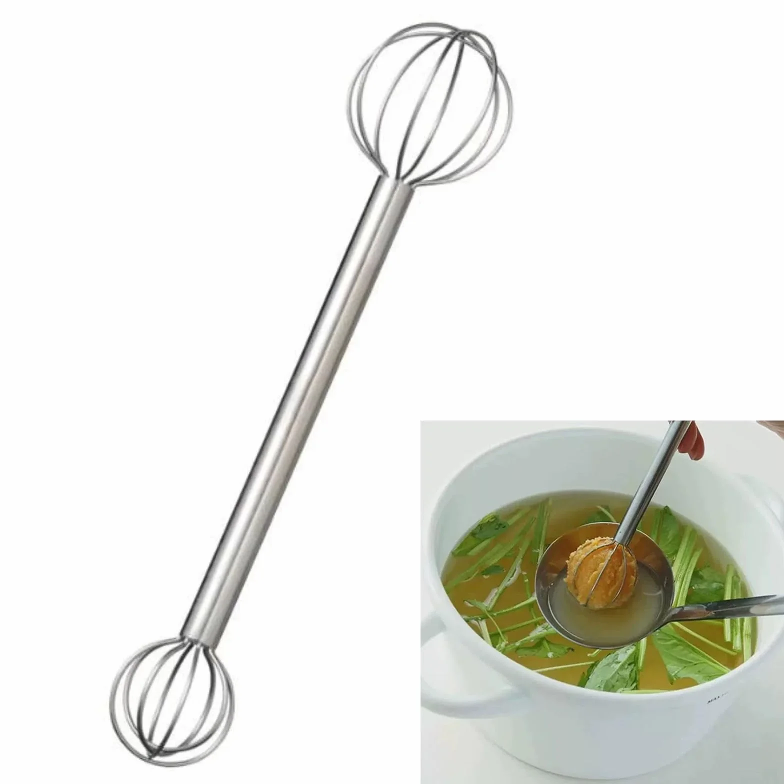 Mélangeur miso à tête en acier inoxydable, cuillère à mélanger