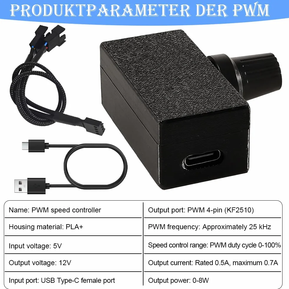 4-pinowe sterowanie wentylatorem PWM 12V z kablem adapterowym 1 do 2 - Regulowany kontroler wentylatora, 4-polowy regulator PWM 0-100% sterowanie prędkością, idealny do chłodzenia wody na PC