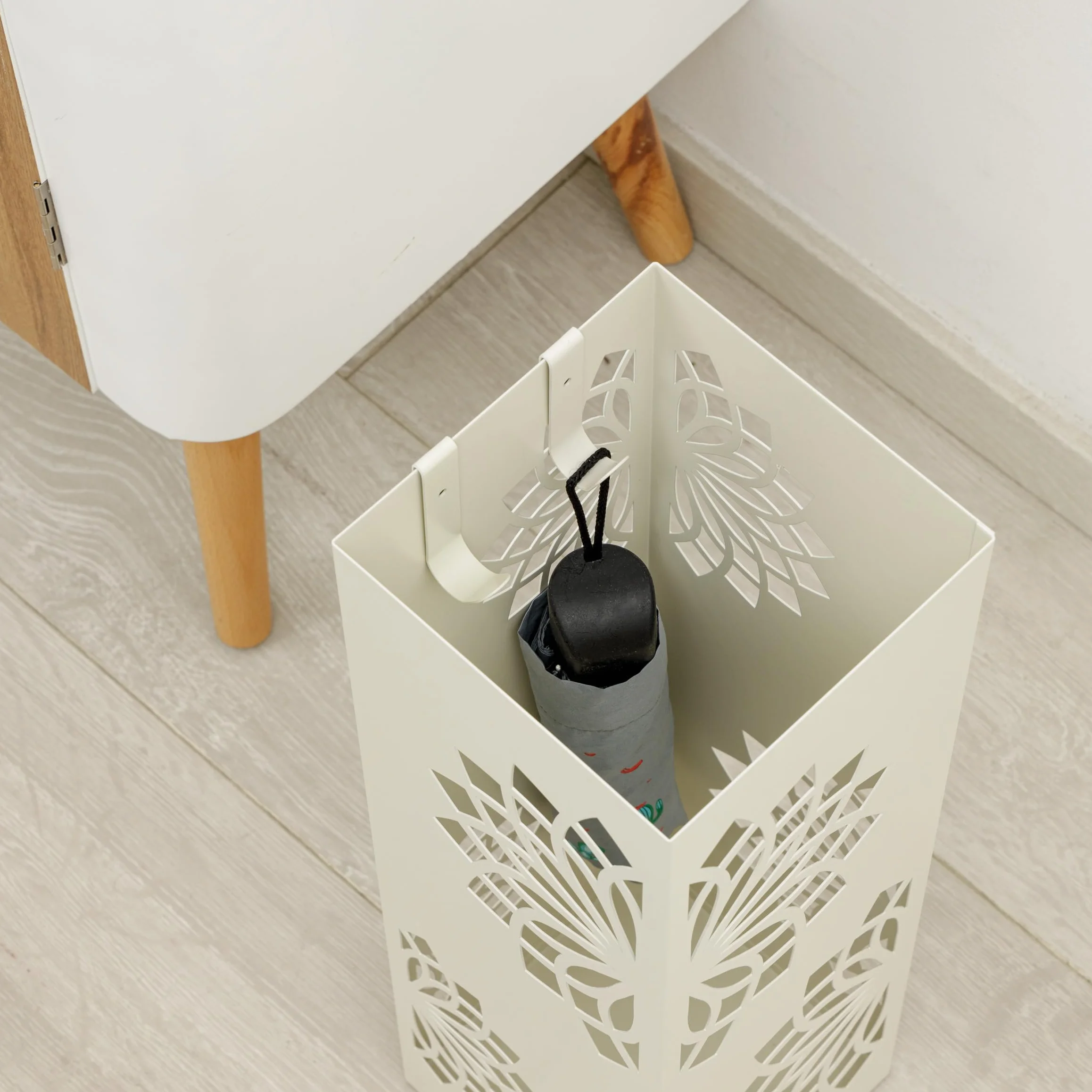 Baroni Home Porte-Parapluie Carré Métal Design Mandala Blanc 16x16x49 cm